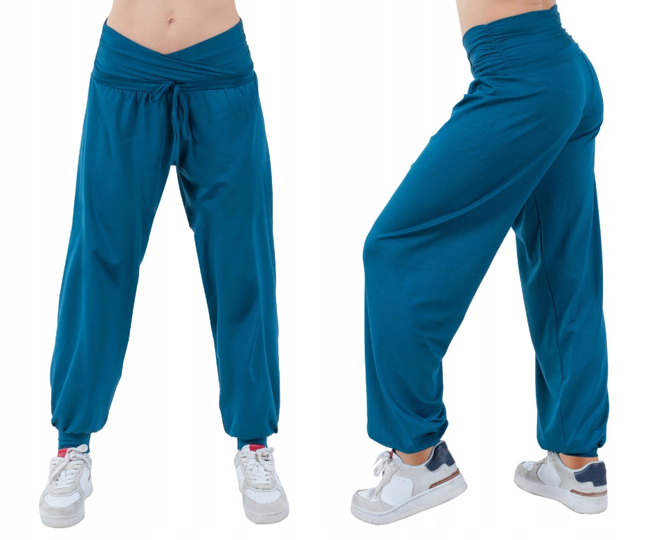 Spodnie alladynki haremki wiązane luźne polskie na jogę, L/XL
