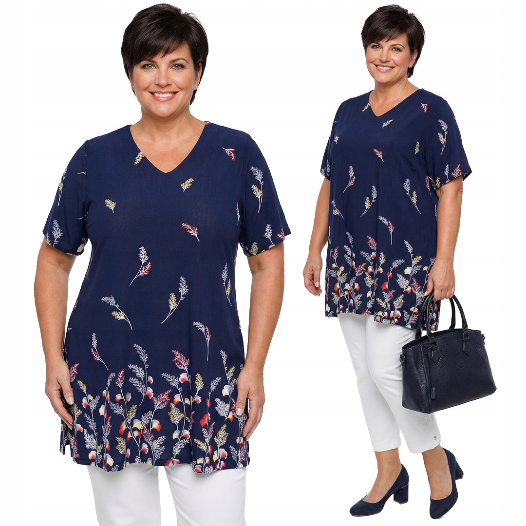 Tmavě modrá tunika se žlutými květy plus size velikost 60/62