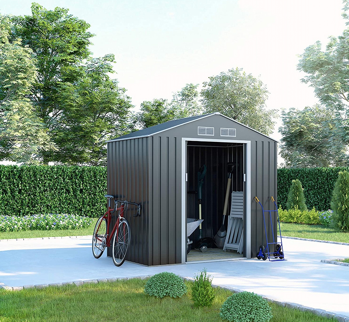 DREWUTNIA BLASZAK DOMEK OGRODOWY NARZĘDZIOWY SCHOWEK METALOWY NA ROWERY XL Domek do samodzielnego złożenia Tak