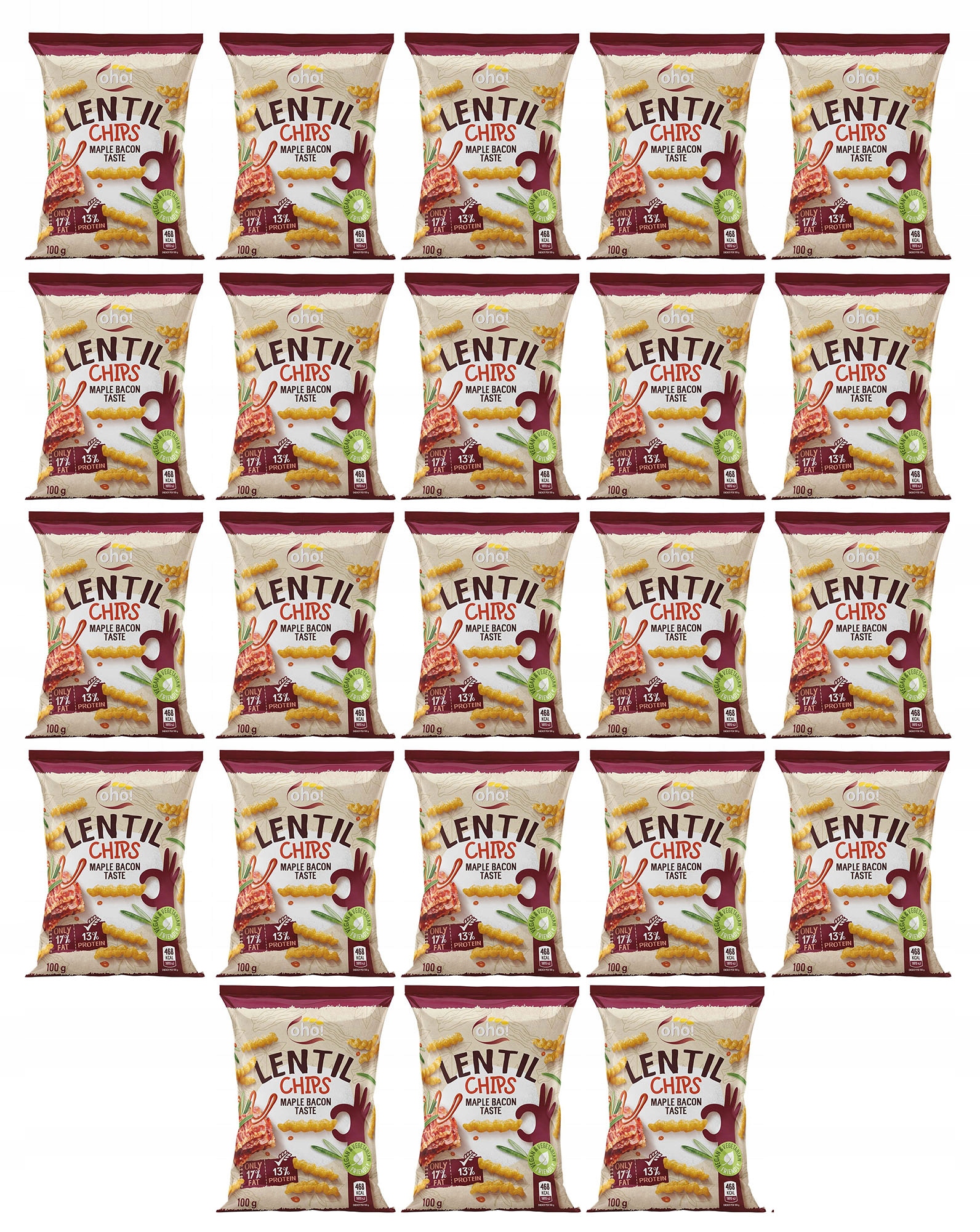 Zestaw 23 Sztuk Oho! chipsy z czerwonej soczewicy o smaku bekonu 100g