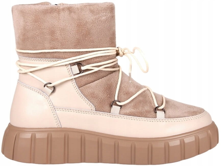 Dámské Sněhule Kotníkové Boty Na Platformě, Módní, Béžové