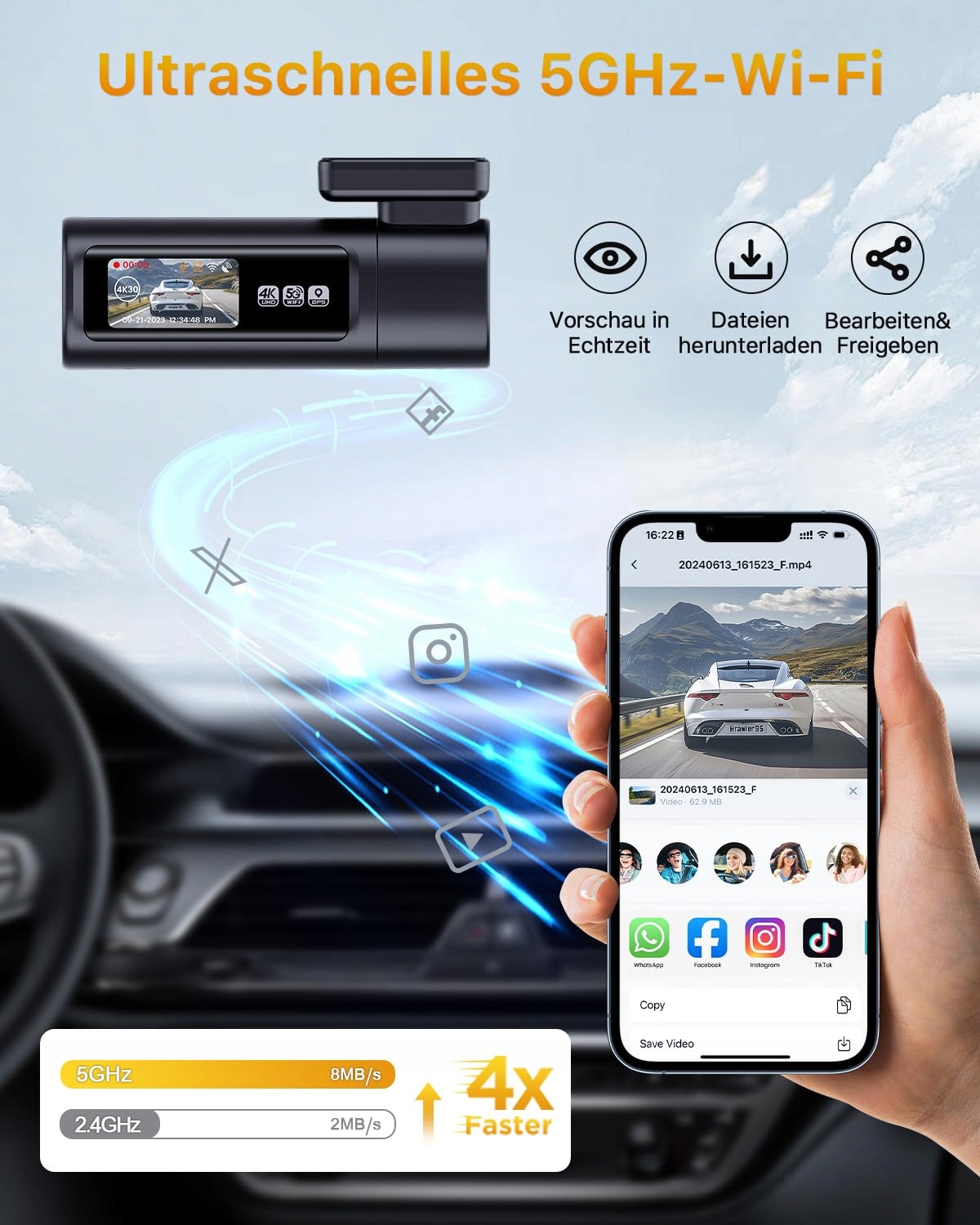 GKU Kamera Samochodowa 4K 2.5K Przód Tył WiFi GPS 64GB STARVIS Nocna — miniatura 5