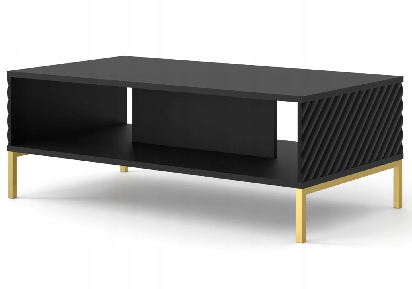 Kávový stolek Surf 90x60 černý mat, kovové nohy, zlatá frézovaná čela
