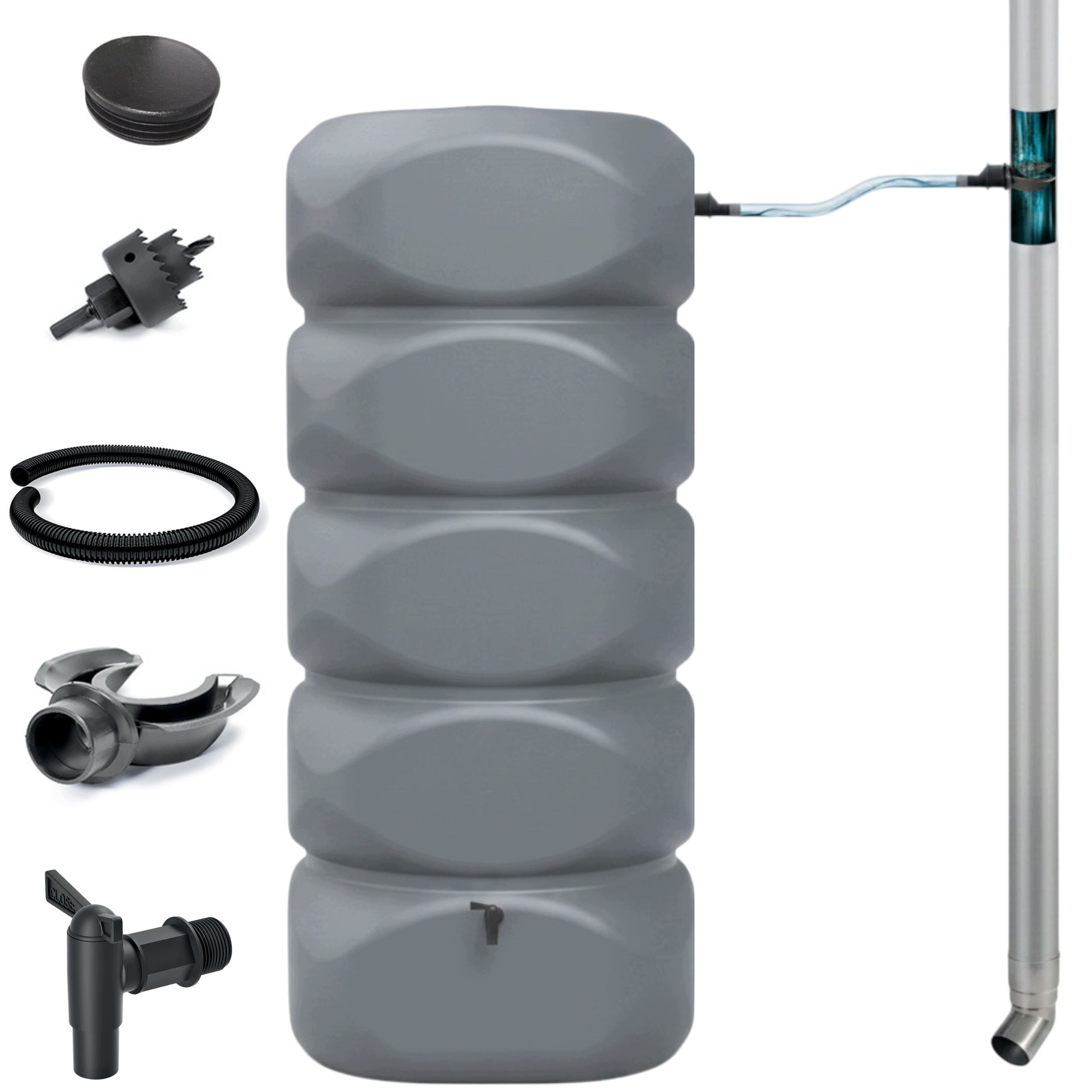 Zbiornik na wodę deszczową Gubo 1000l Smooth Gray zestaw do rynny z kranem