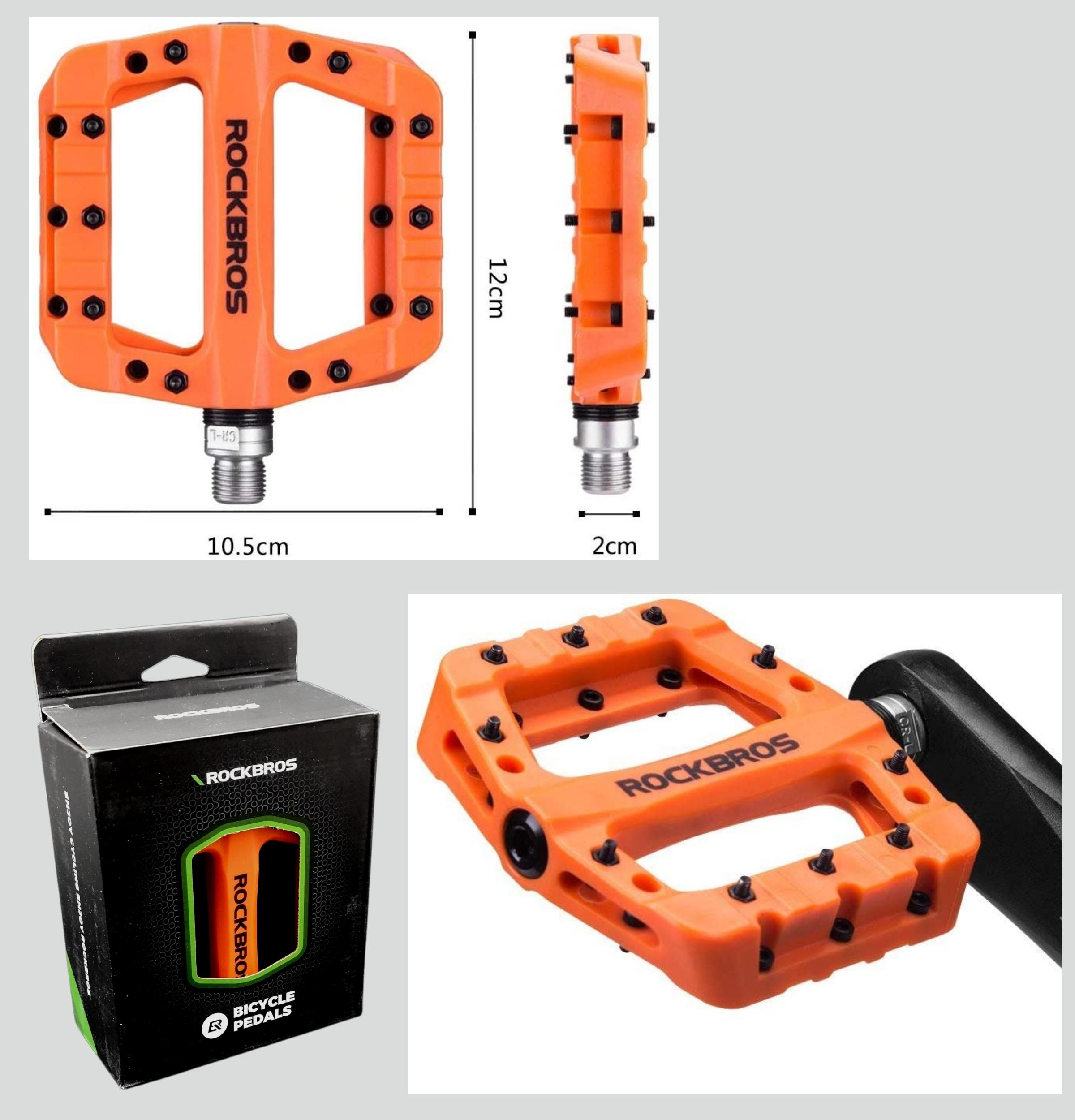 Pedały Platformowe Lekkie Pomarańczowe do Roweru MTB Nylon ROCKRBOS Model 2018-12AOR