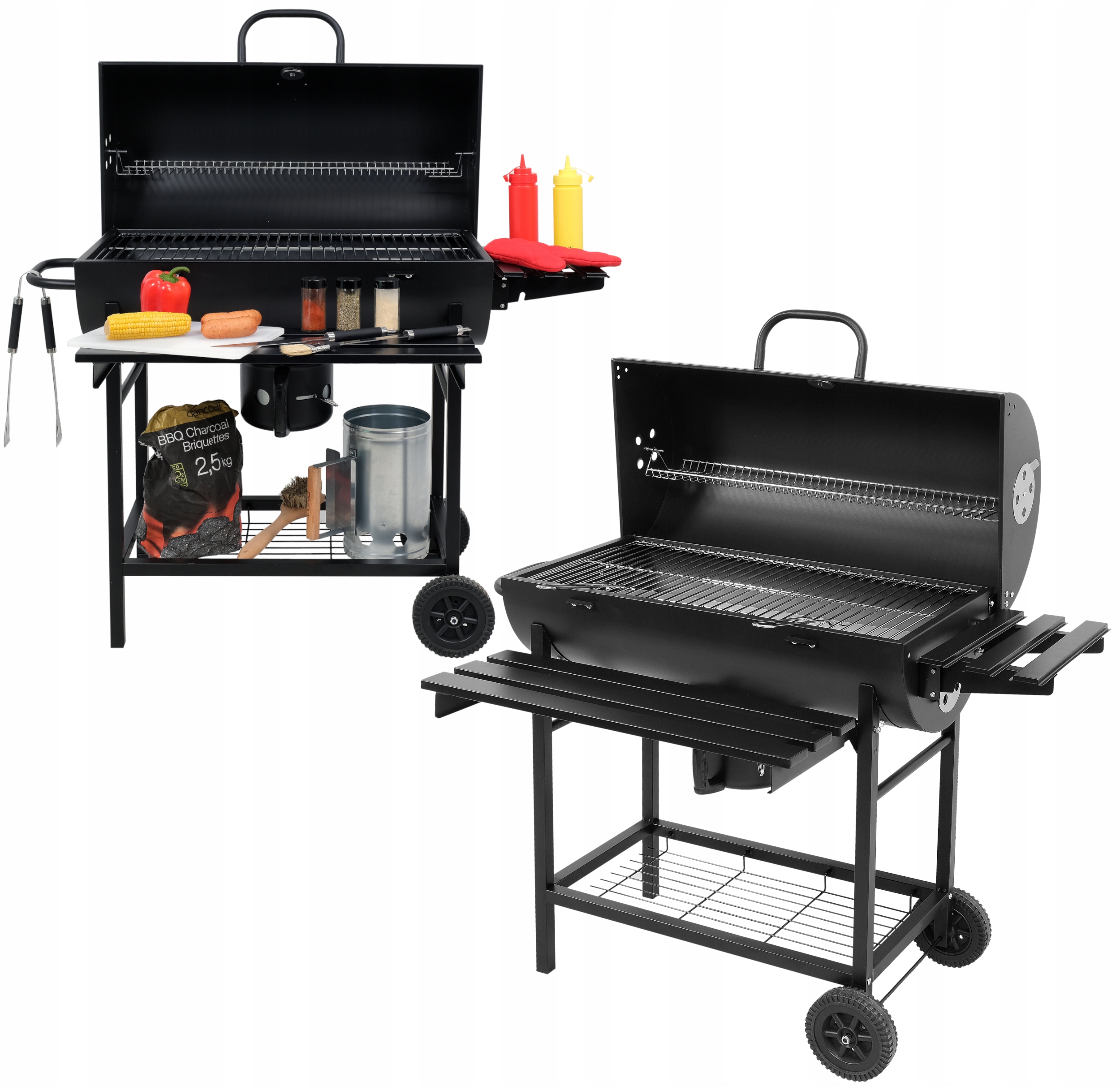 Grill Ogrodowy Węglowy Z Pokrywą I Półkami Czarny 71 x 35 cm Lund