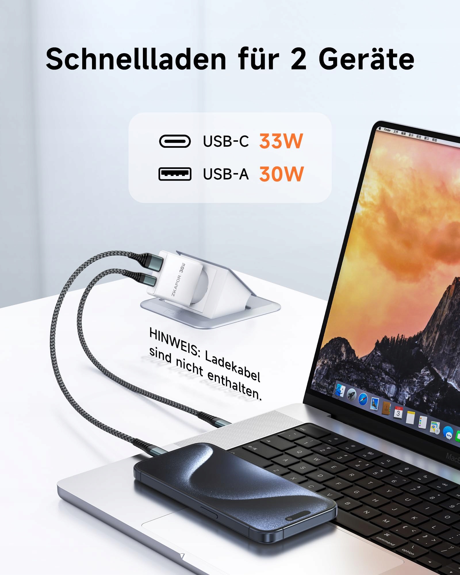ZKAPOR Ładowarka USB C 30W 2-Port Szybkie Ładowanie do Telefonów i Tabletów — miniatura 3
