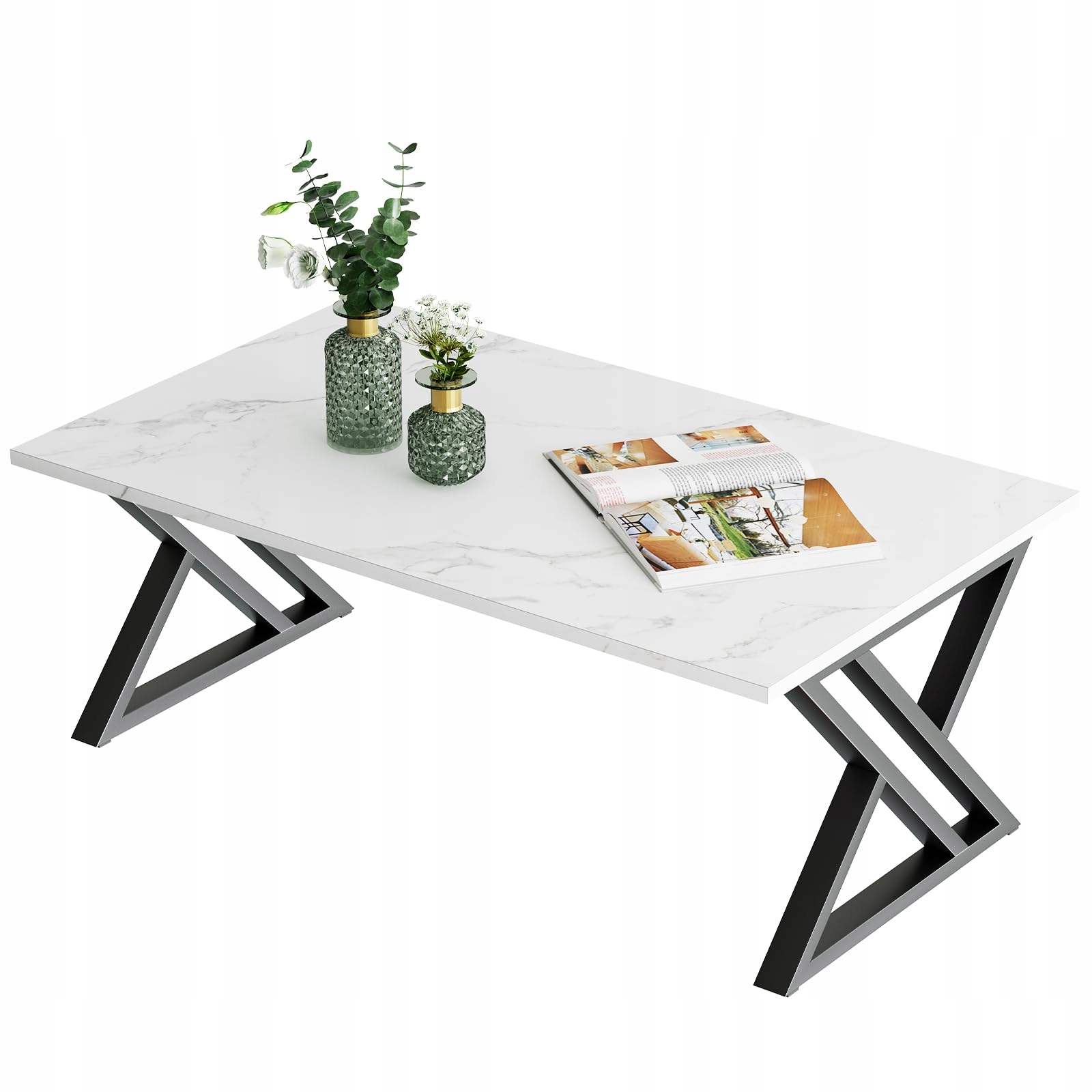Kávový stolek Marka Model mramorový bílý černý 100x48x55cm