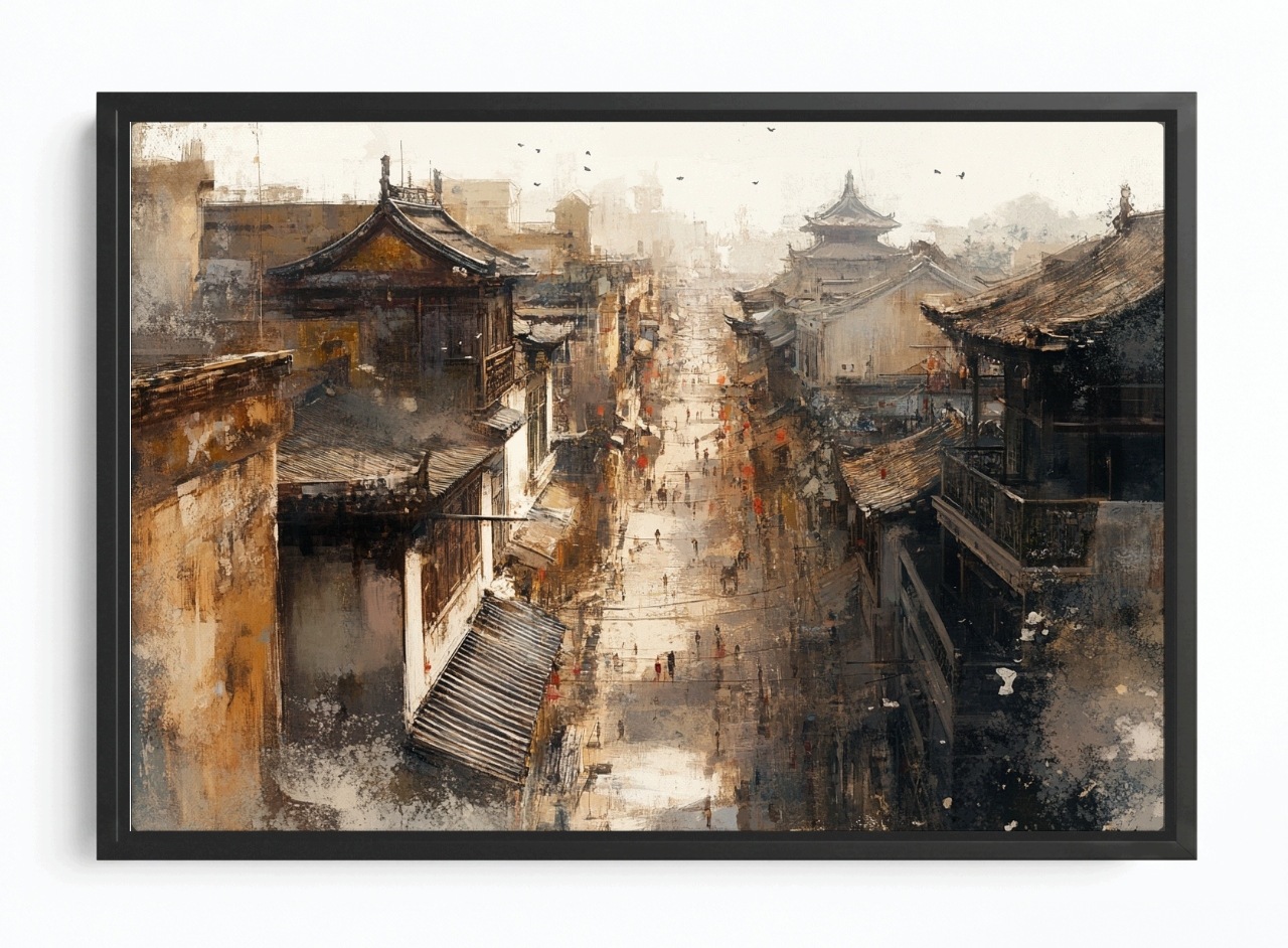 Obraz Rám Americký Box Město Tradice Ulice Asie Domy Gwar Lidé 60x40