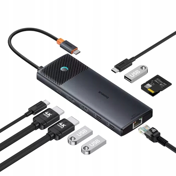 Hub 10w1 Baseus Usb-c do Usb-c PD/USB-C/3x USB-A/2x HDMI/RJ-45/SD/TF