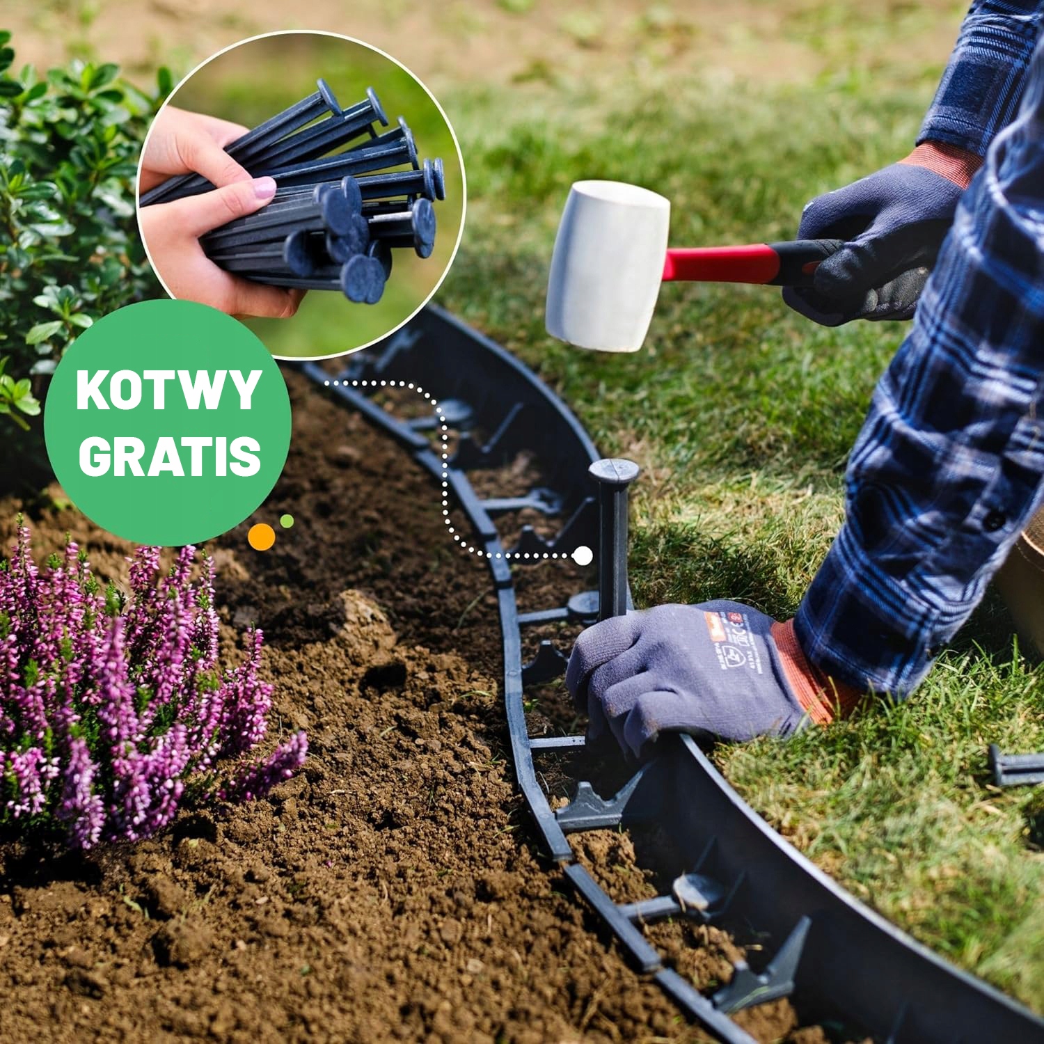 OBRZEŻE OGRODOWE TRAWNIKOWE PLASTIKOWE PCV BORDER H45 12M + 36 KOTEW Producent inna