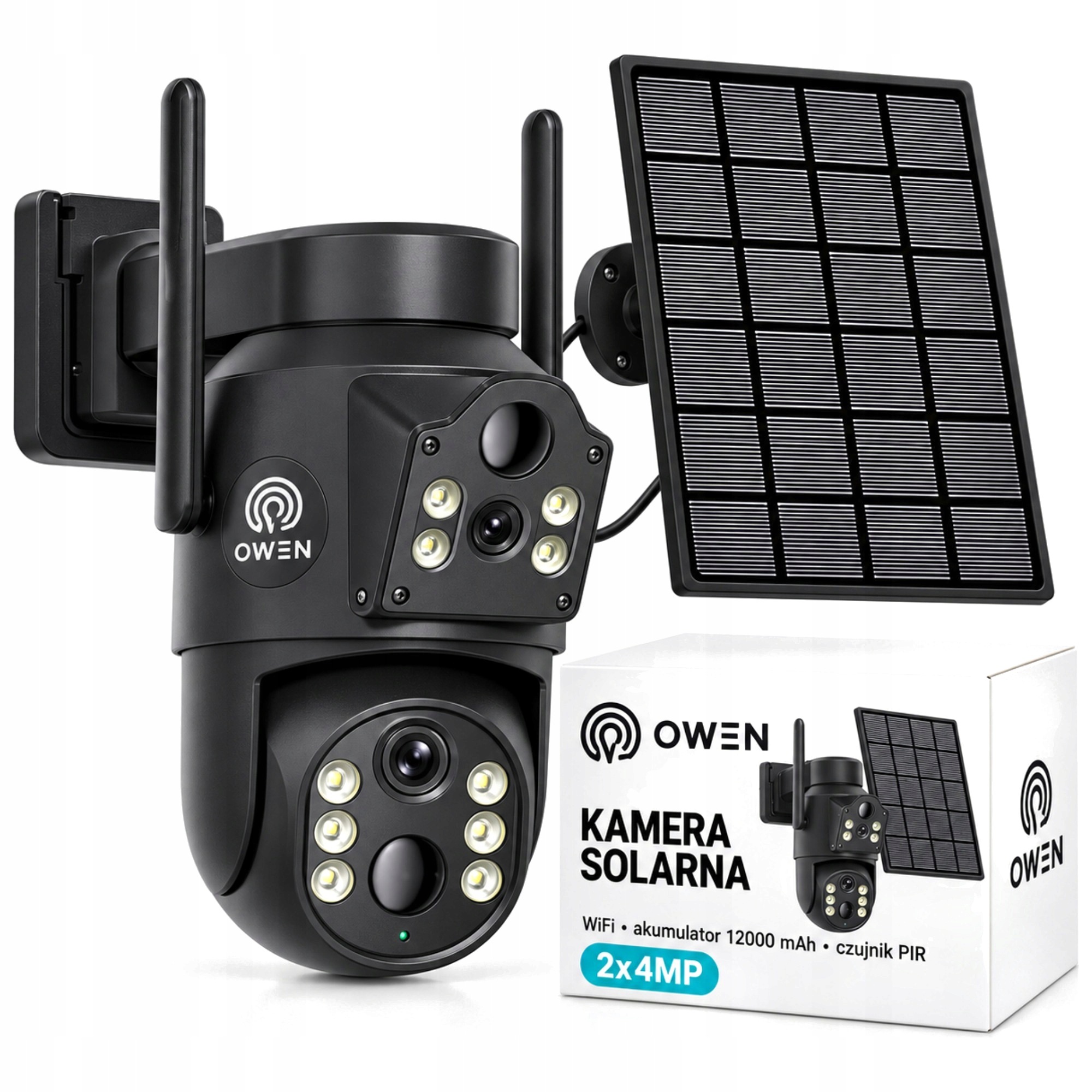 Solární WiFi kamera venkovní otočná dvojitá 2x4MP akumulátor Pir