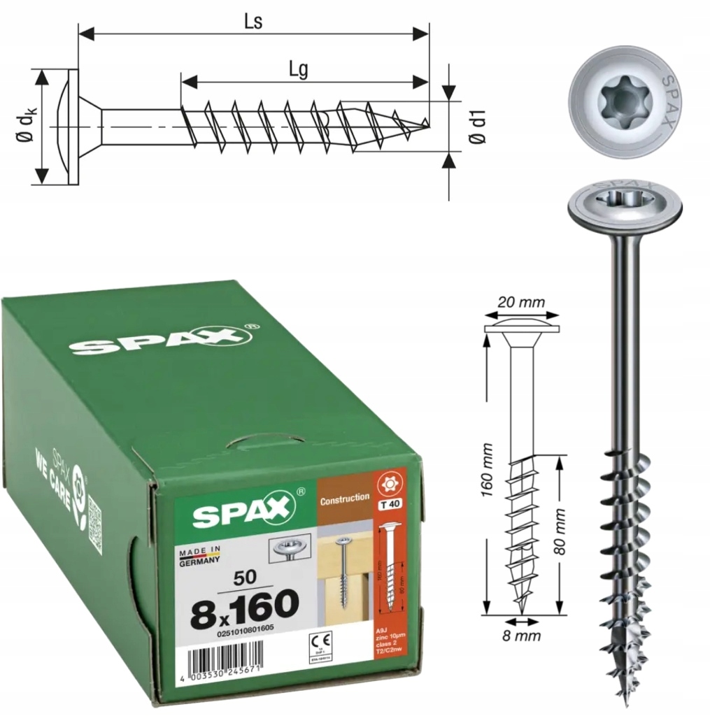 Wkręty do drewna Spax 8 x 160 mm 50 szt.