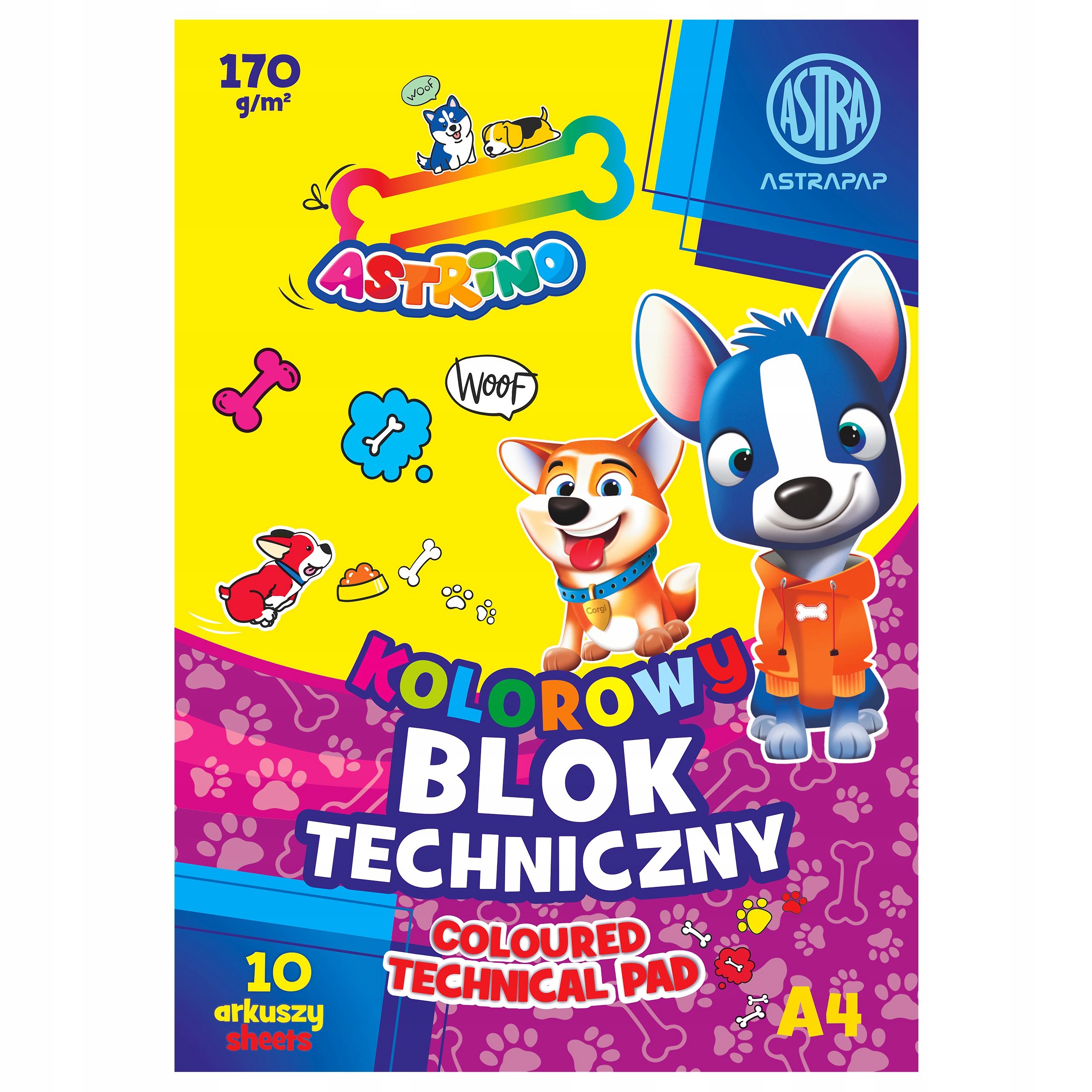 BLOK TECHNICZNY KOLOR BARWIONY W MASIE A4 ZWIERZĘTA RÓŻNE WZORY