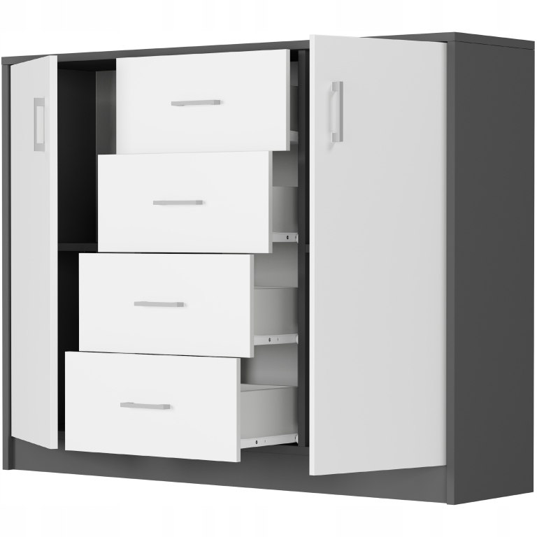 KOMODA 110CM SZAFKA 4 SZUFLADY 2 PÓŁKI U-1 ANTRACYT MIX