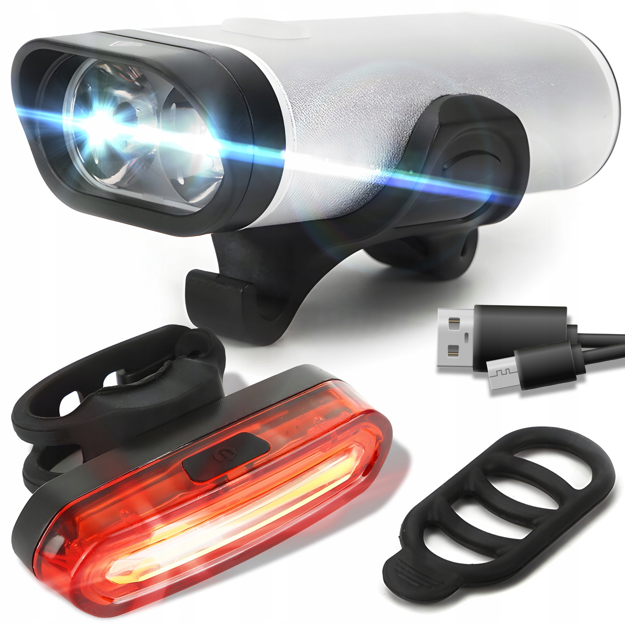 LAMPKA ROWEROWA ŚWIATŁO PRZÓD TYŁ LED NA KIEROWNICĘ ROWER MOCNA USB JASNA Marka Biooreto