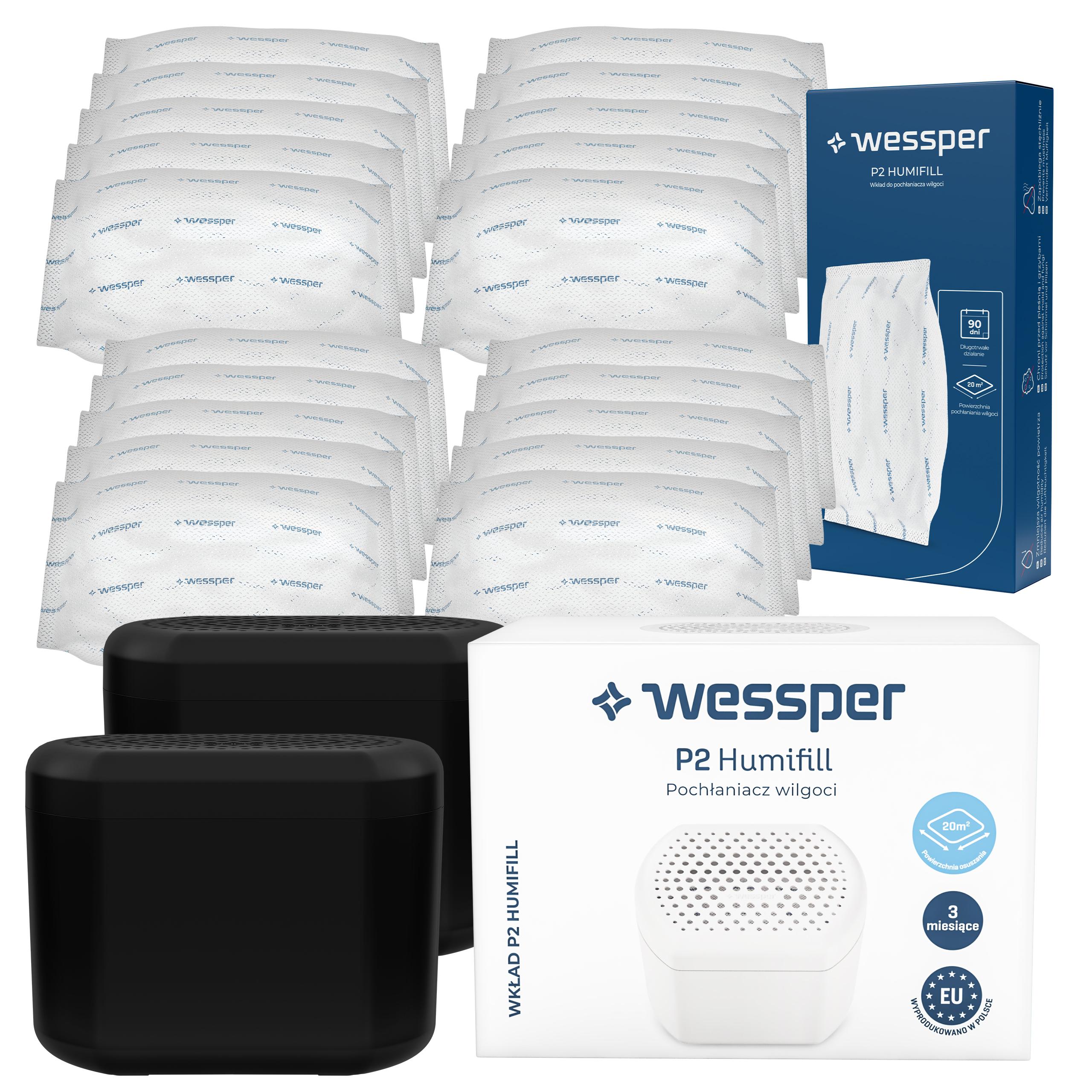 Wessper P2 Humifill: 2x pohlcovač vlhkosti 20x vložky do absorbéru