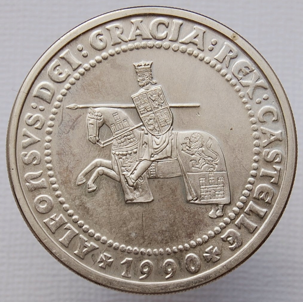 HISZPANIA 5 ECU 1990 UNCJA SREBRA
