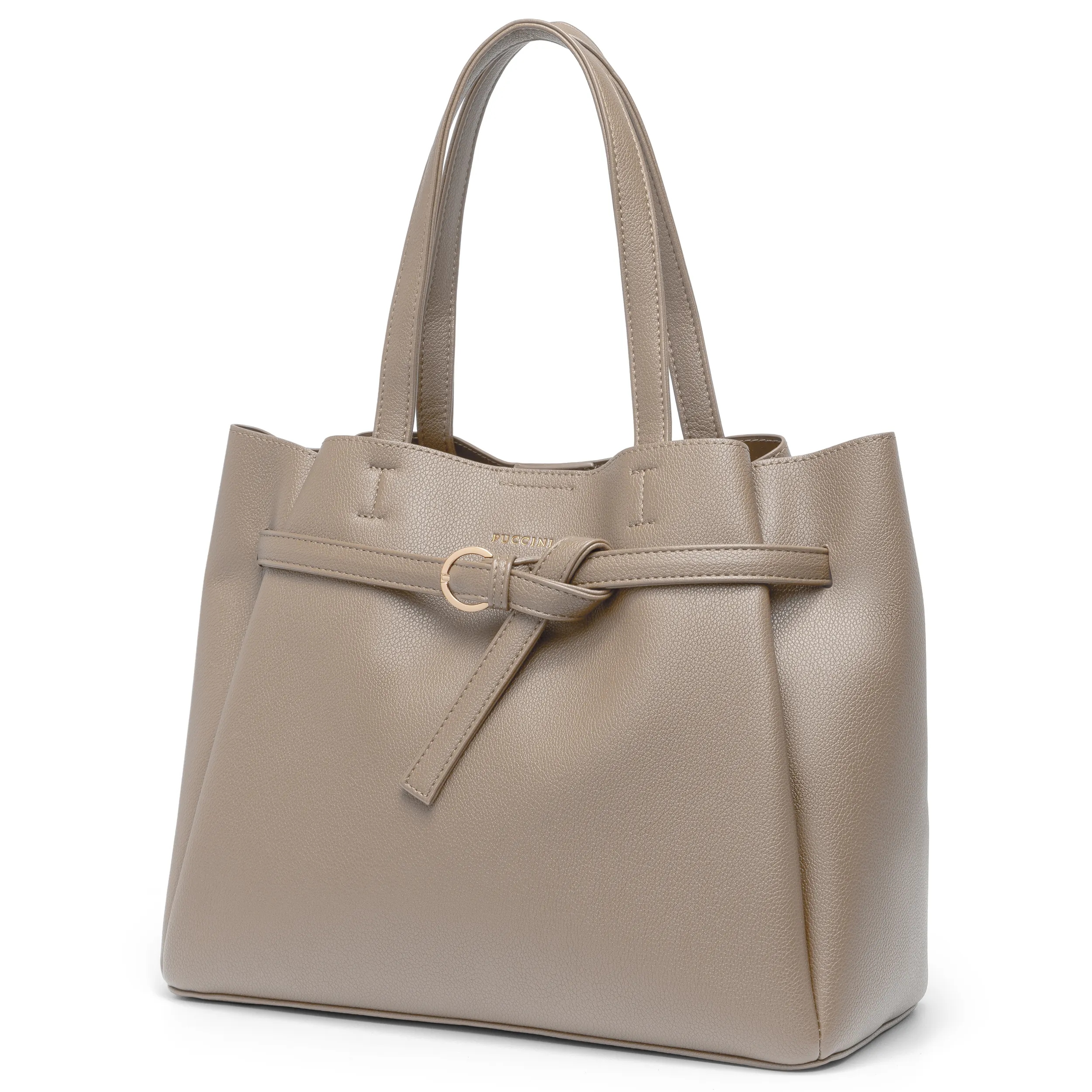 Puccini Torebka Damska Shopper Duża Na Ramię Ekoskóra Beżowa BK2251030D-2A