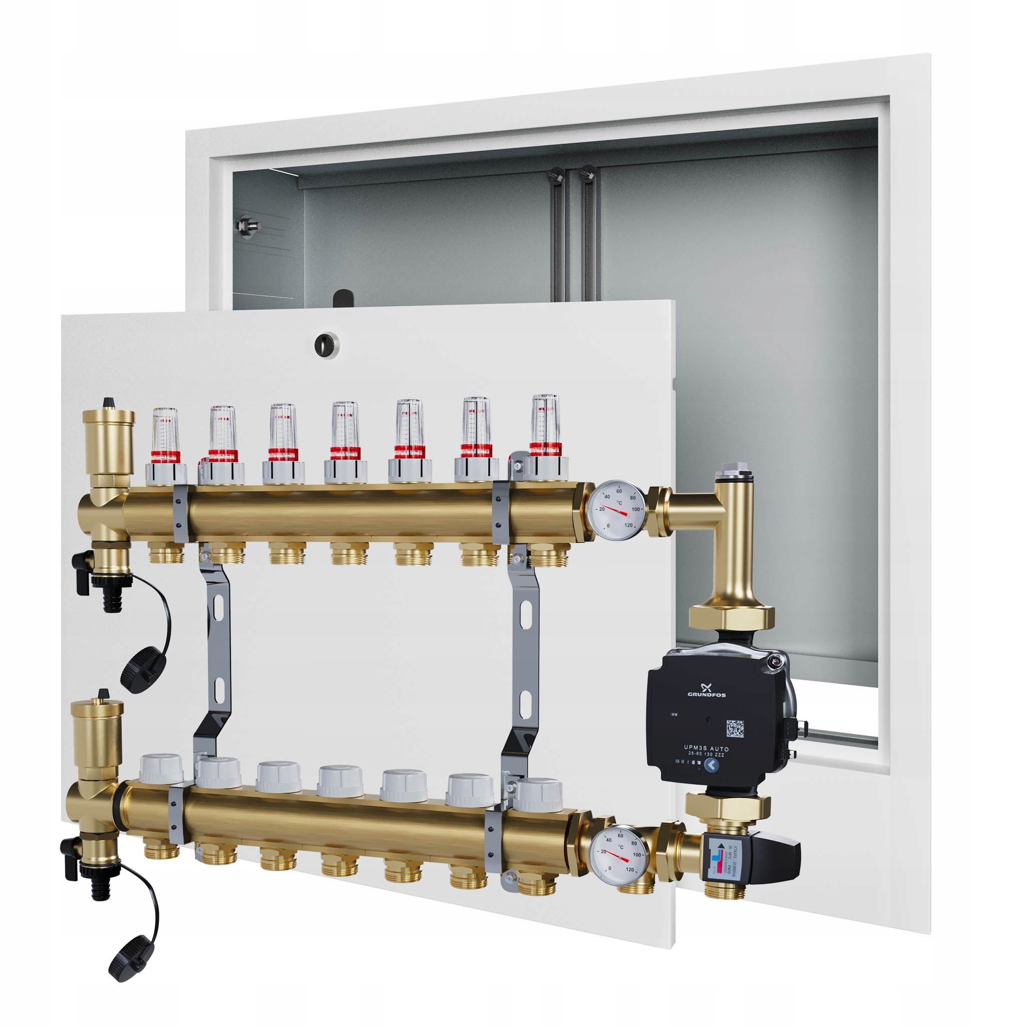 Rozdělovač pro podlahovku 7 s čerpací skupinou GRUNDFOS+podomítková skříňka