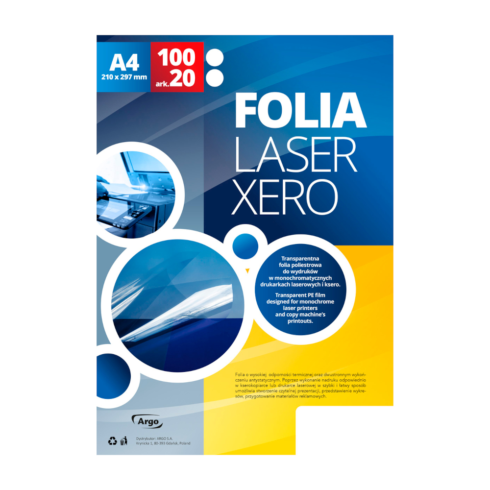 Folia LX Laser Xero Argo do kserokopiarek i drukarek laserowych A4 100 ark.