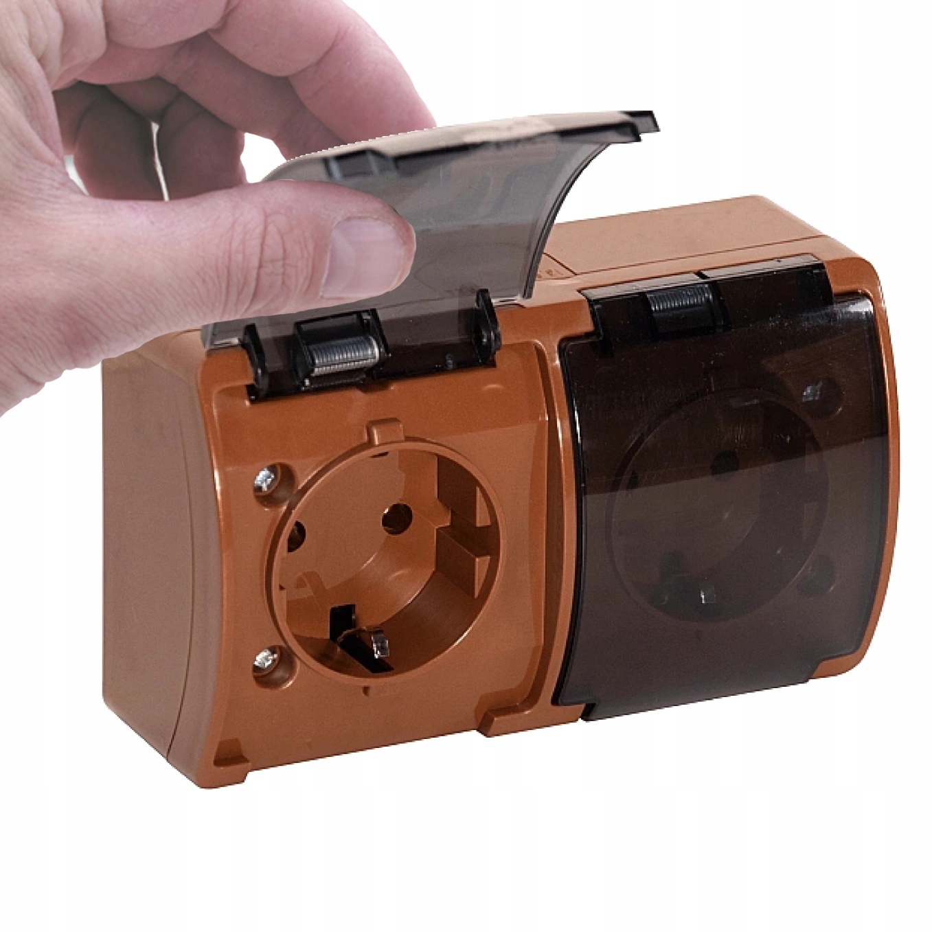 VIPLAST Gniazdo Natynkowe Podwójne Hermetyczne Schuko Z Klapką IP44 Brązowe