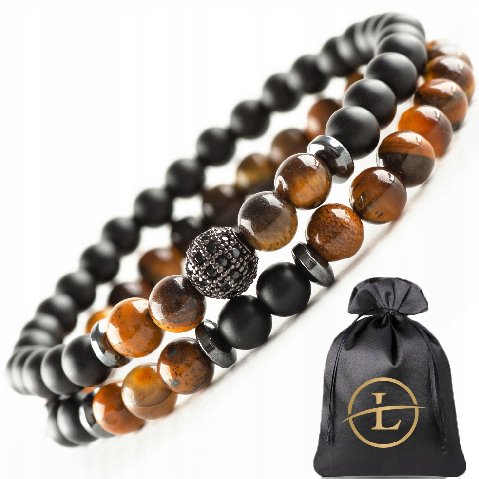

Bransoletka Męska Zestaw 2W1 Kamień Agat Tiger Eye