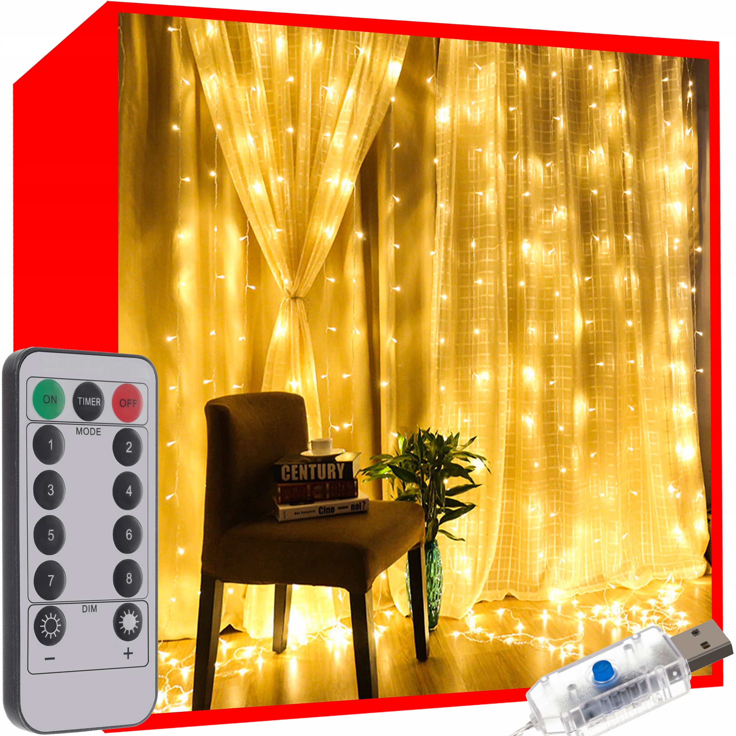 

Kurtyna Świetlna 300LED Lampki Sople Girlanda Okna