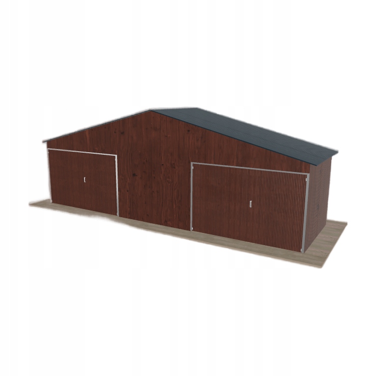 Plechová garáž 8.5 x 2.5 m, dvoupolohová, sedlová, tmavý ořech