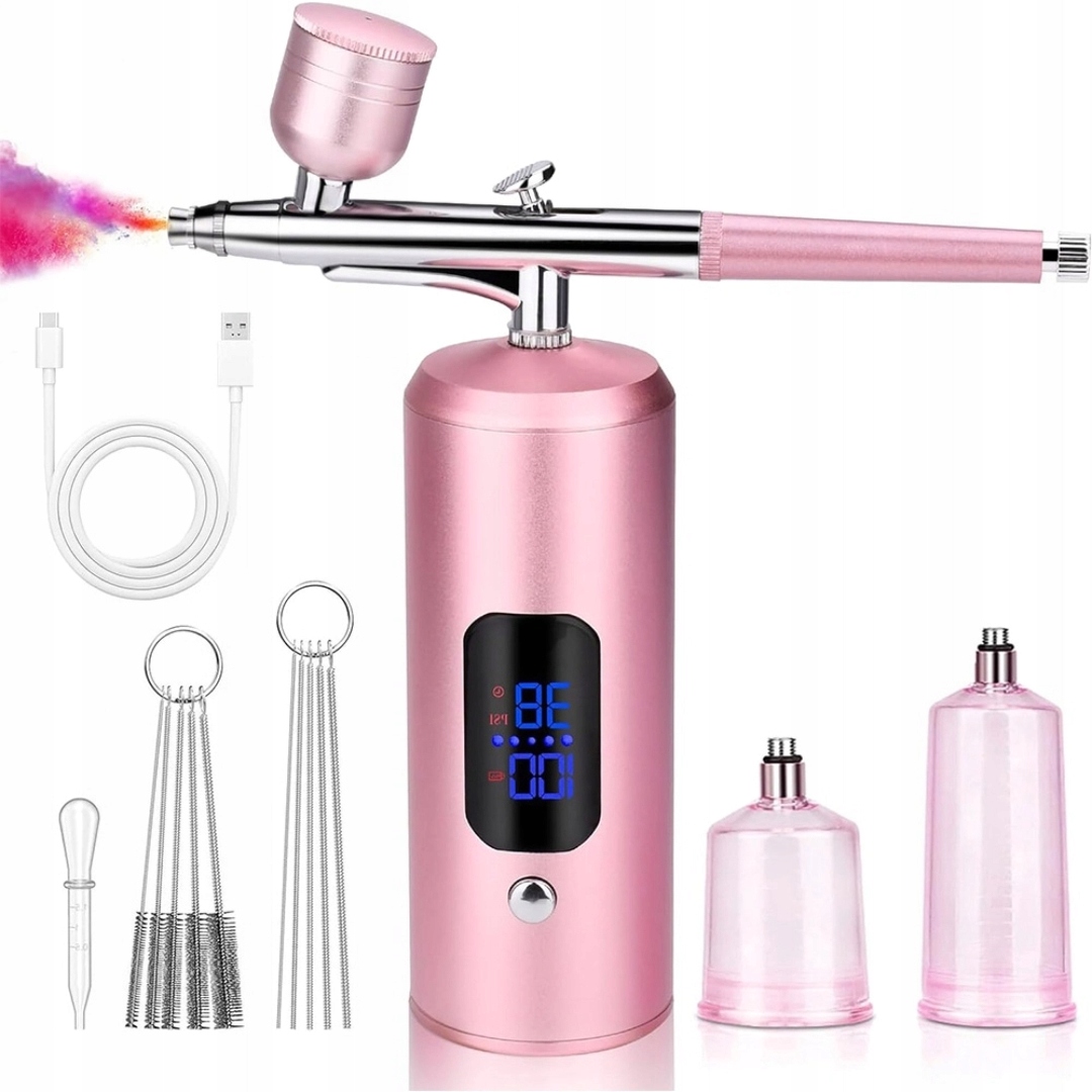 Aerograf Sada Na Líčení Barvení Obočí Růžová Usb 0.3 MM LCD