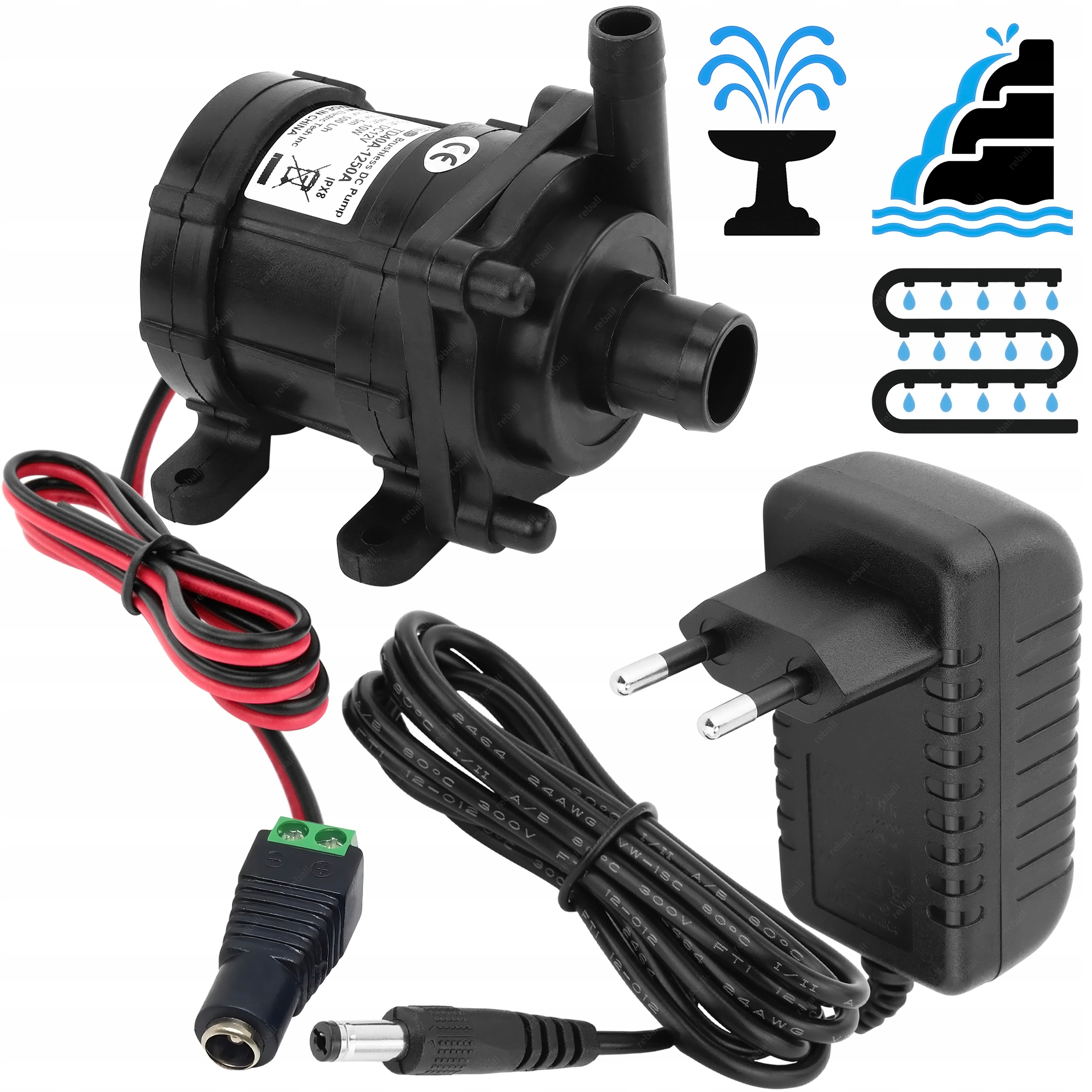 Zestaw Pompka Pompa Do Wody Obiegowa Zanurzeniowa Oczko Wodne+ Zasilacz 12V