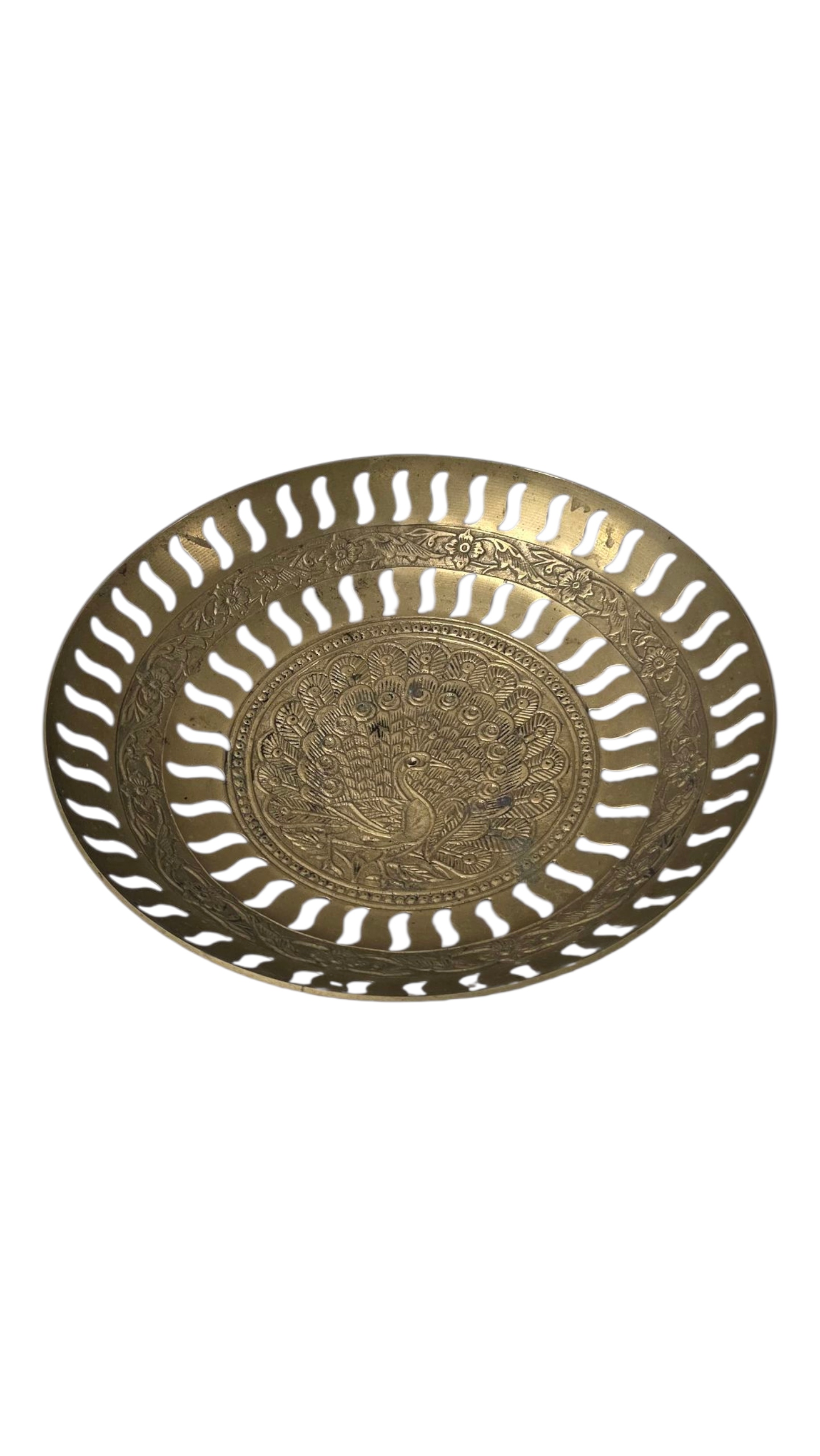 AŻUROWA METALOWA MISKA PATERA Z PAWIEM