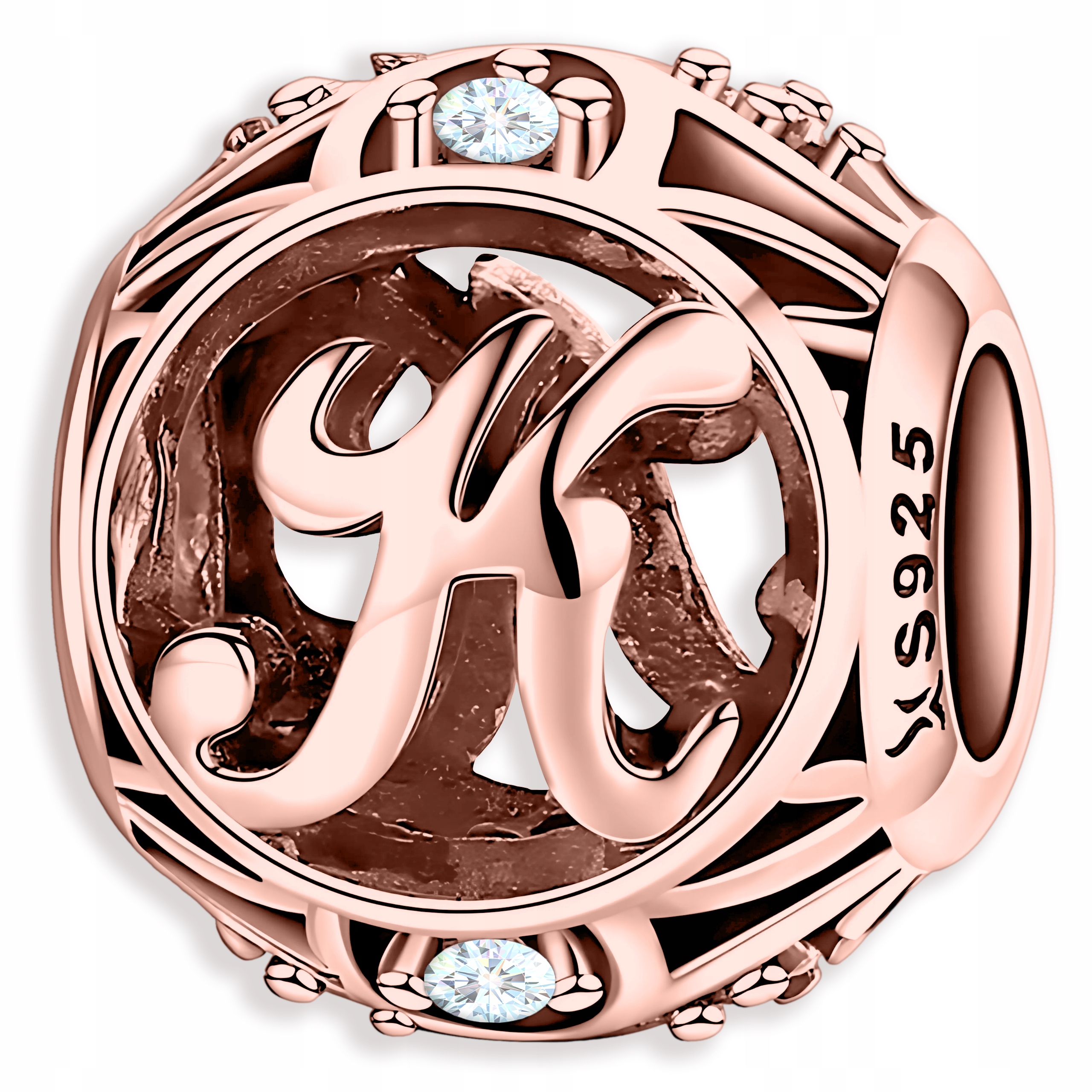 Charms Pozlacený Ažurový Korálek s Písmenem K a Jetelíkem Stříbro 925