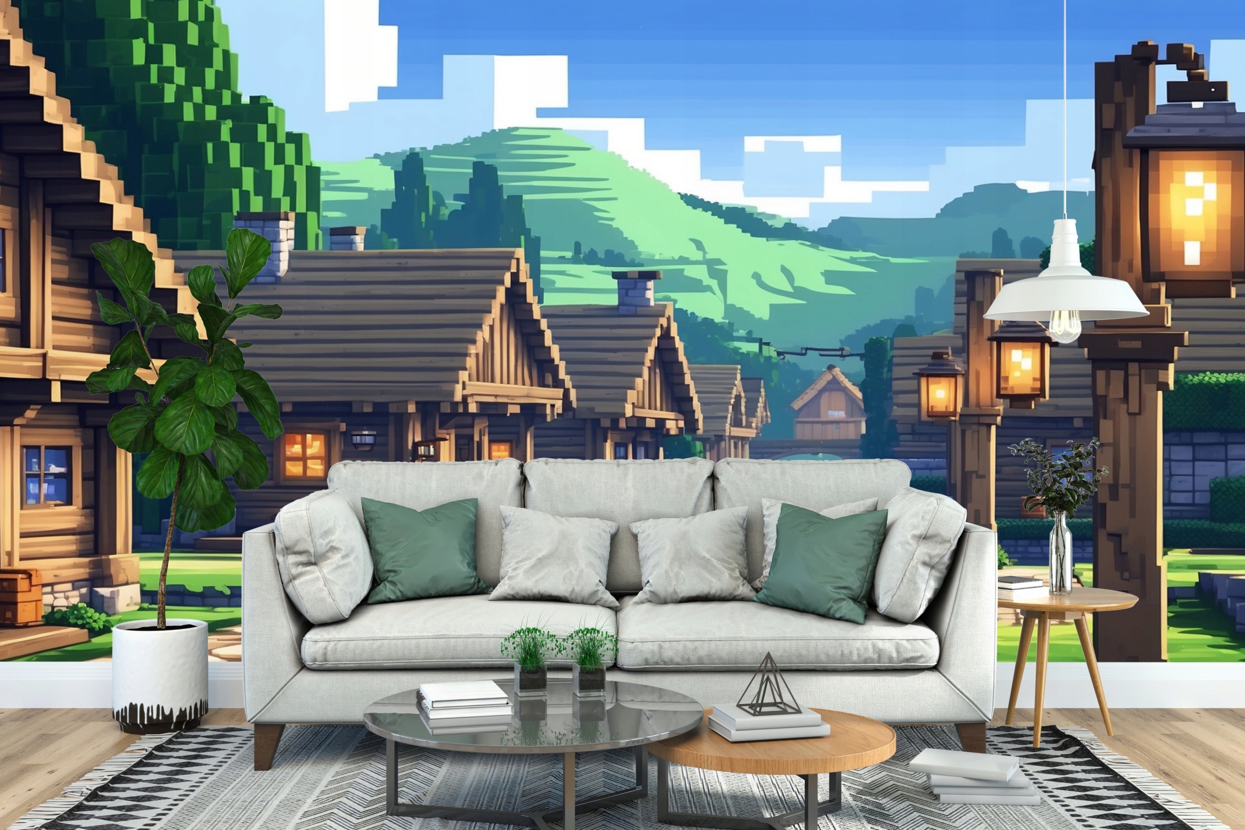 FOTOTAPETA DLA DZIECKA DOMY MINECRAFT 294x260 DO SYPIALNI Stan opakowania oryginalne