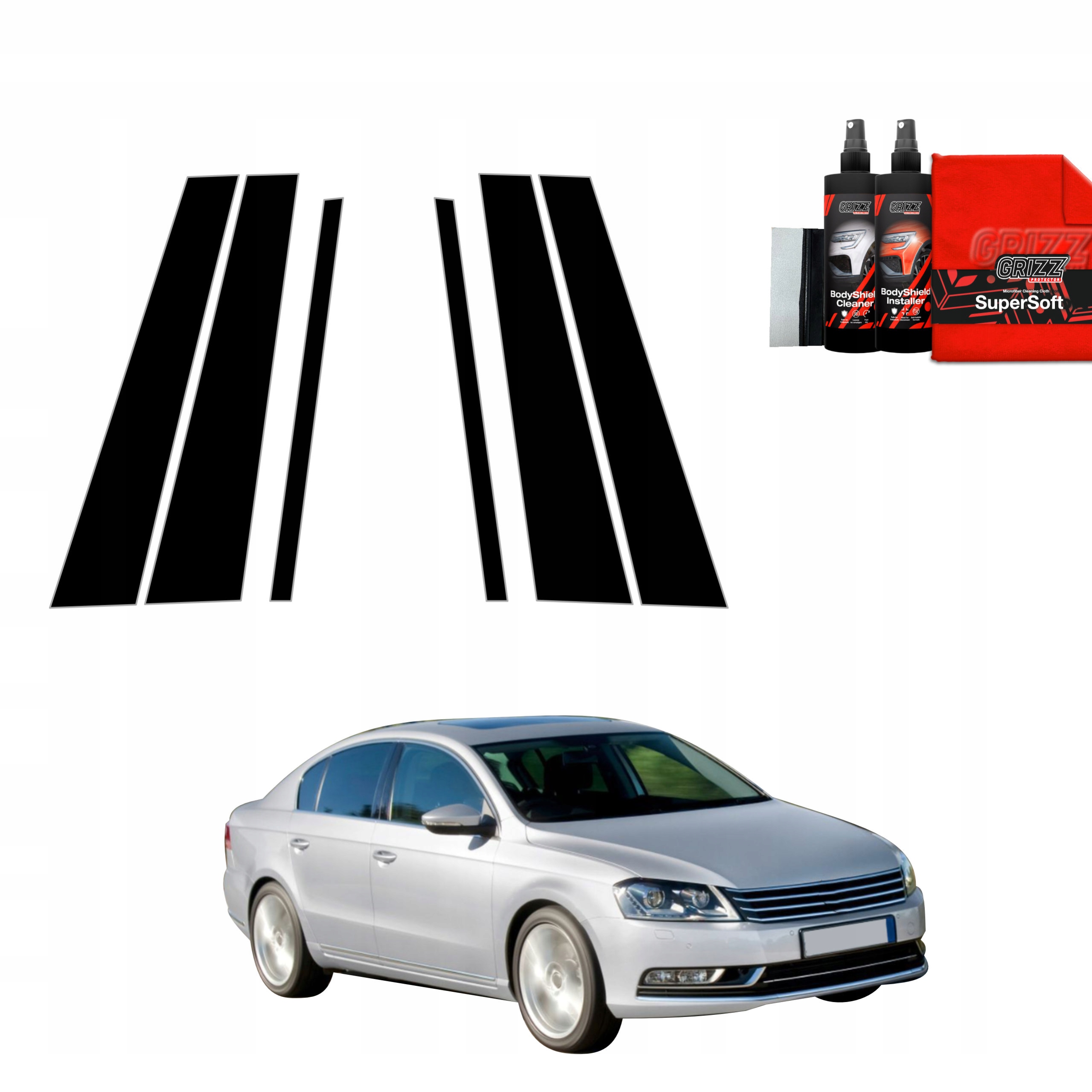 6v1 Černá fólie na sloupky pro Volkswagen Passat B7 Sedan (2010-2014)