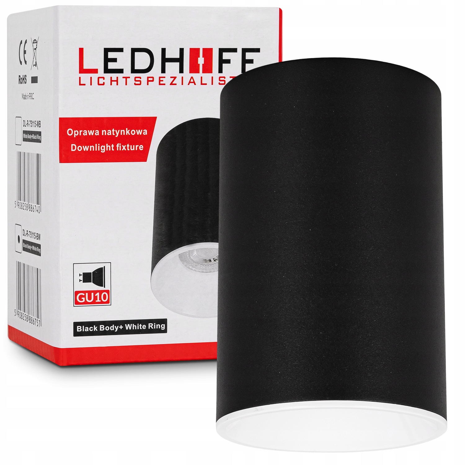 4x Oprawa sufitowa natynkowa HALOGENOWA GU10 Czarna biała LED SPOT LAMPA Długość/wysokość 11.5 cm