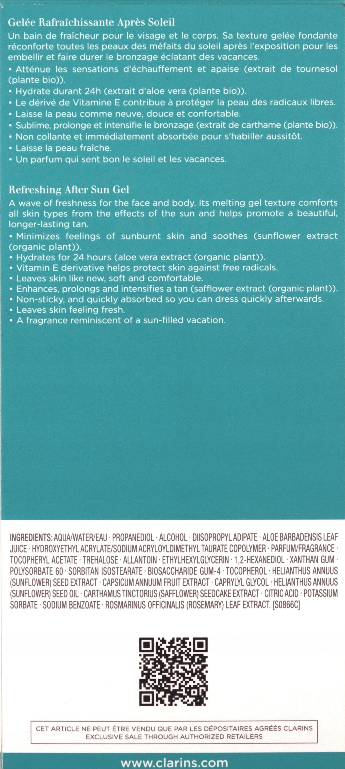 CLARINS AFTER SUN REFRESHING GEL 150 ML Stan opakowania oryginalne