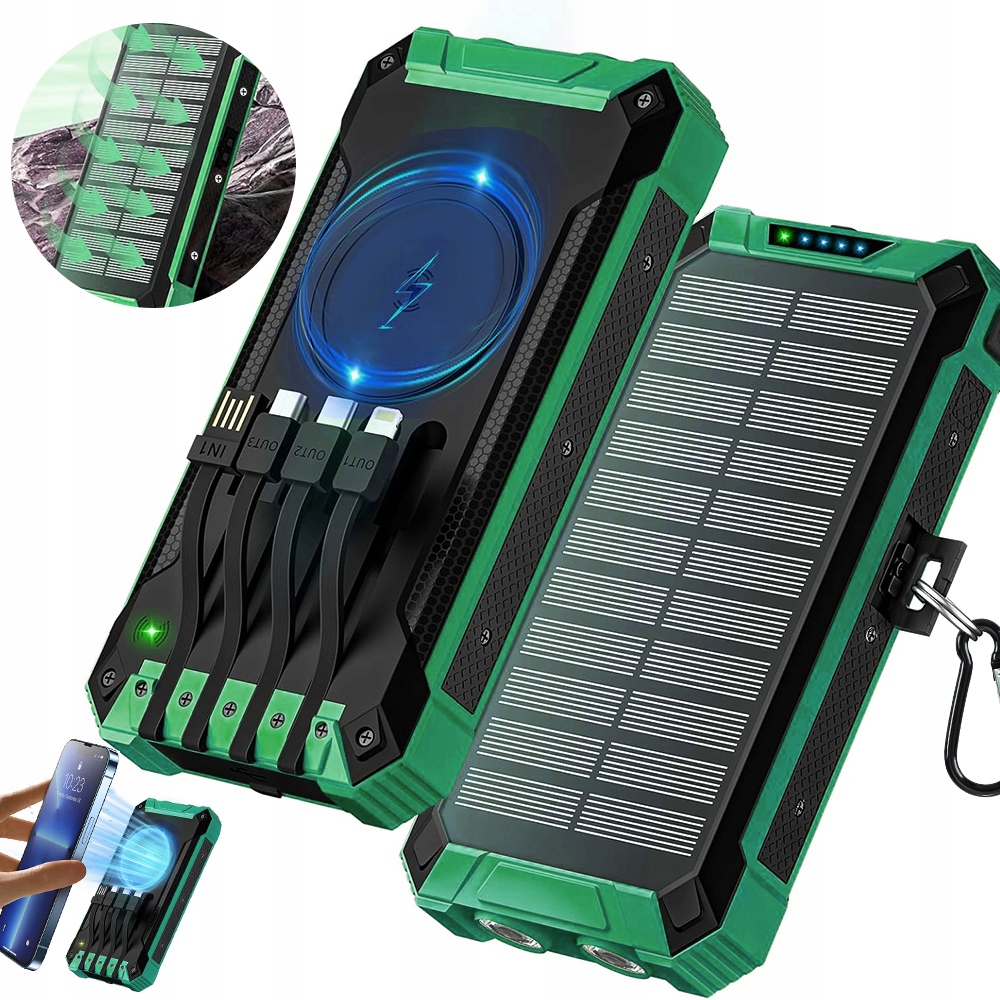 Solar Powerbanka Bezdrátová Nabíječka 6 Výstupů 3 Vstupy 26800MAH (zelená)