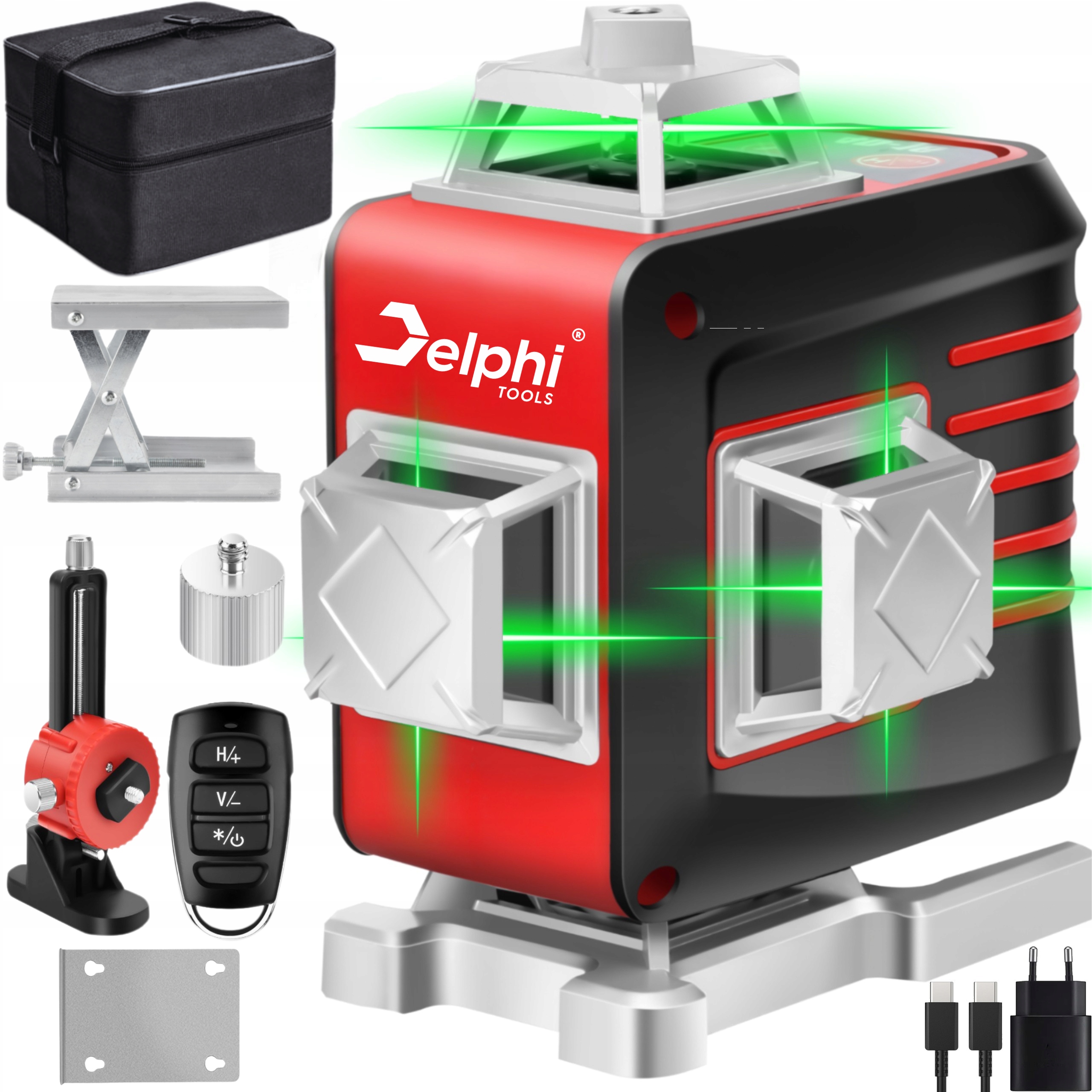 Laserová Vodováha 360° Laser Křížový Samonivelační 16 Linií 4D Zelená