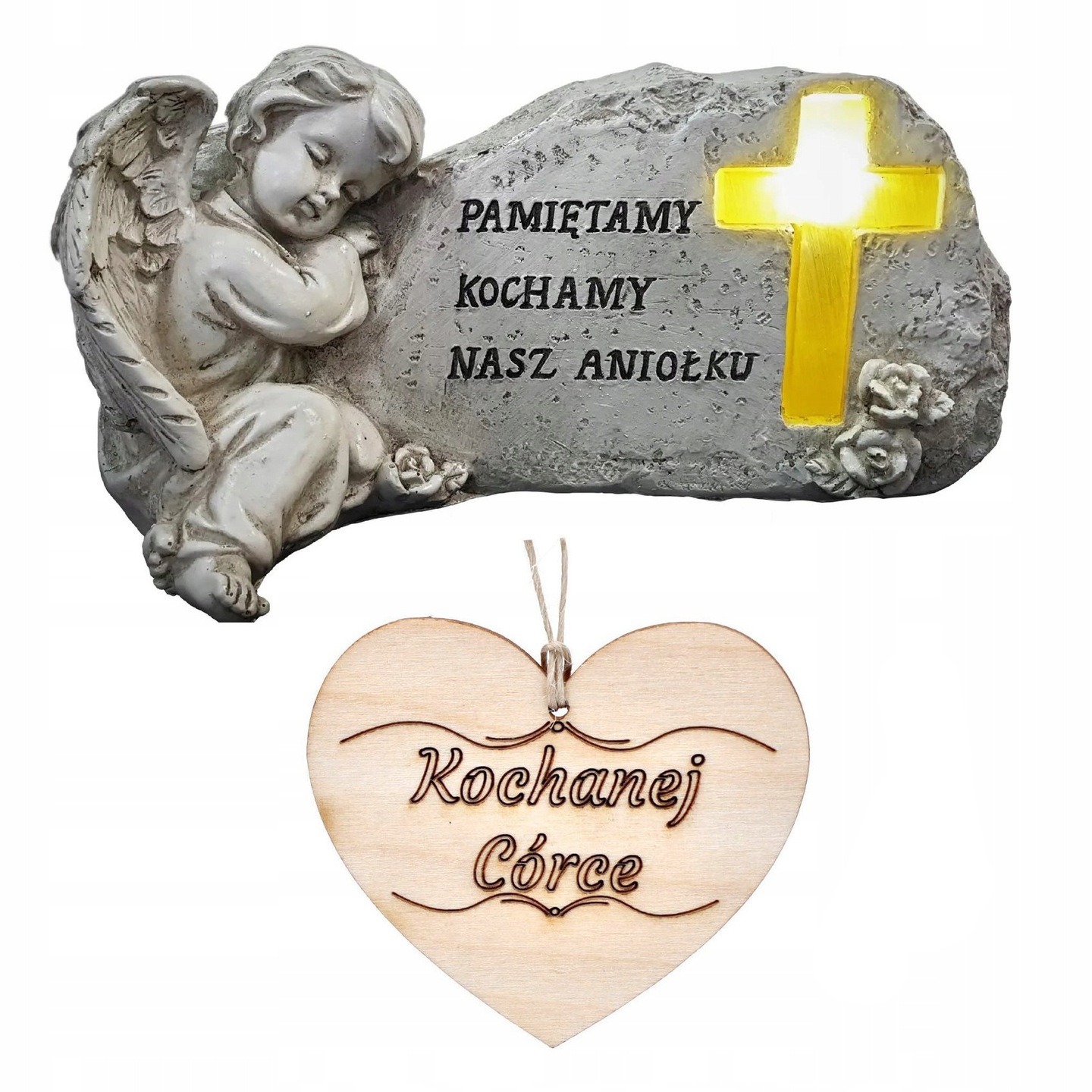 Hřbitovní Svíčka Figurka Anděl strážný na hrob Dcery Osvětlený kříž