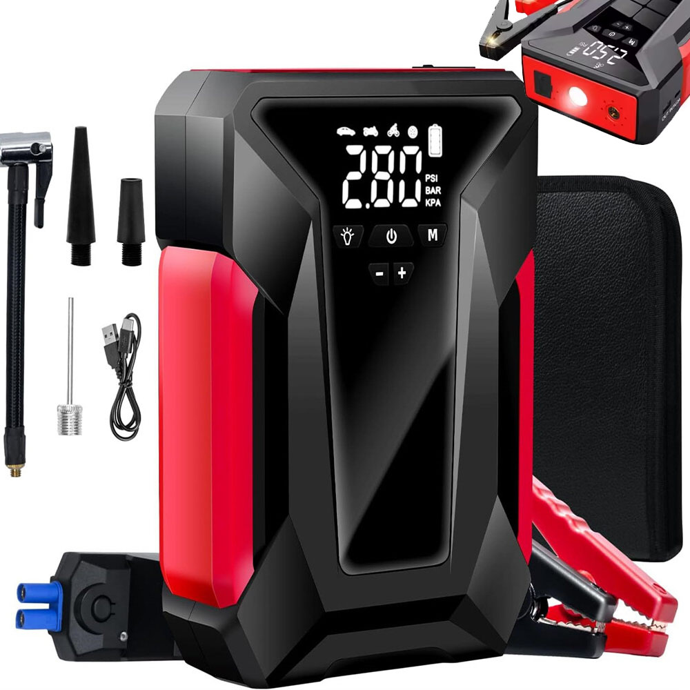 Výkonnější Startovací Booster Jump Starter 1600A S Kompresorem 10BAR 10000mAh