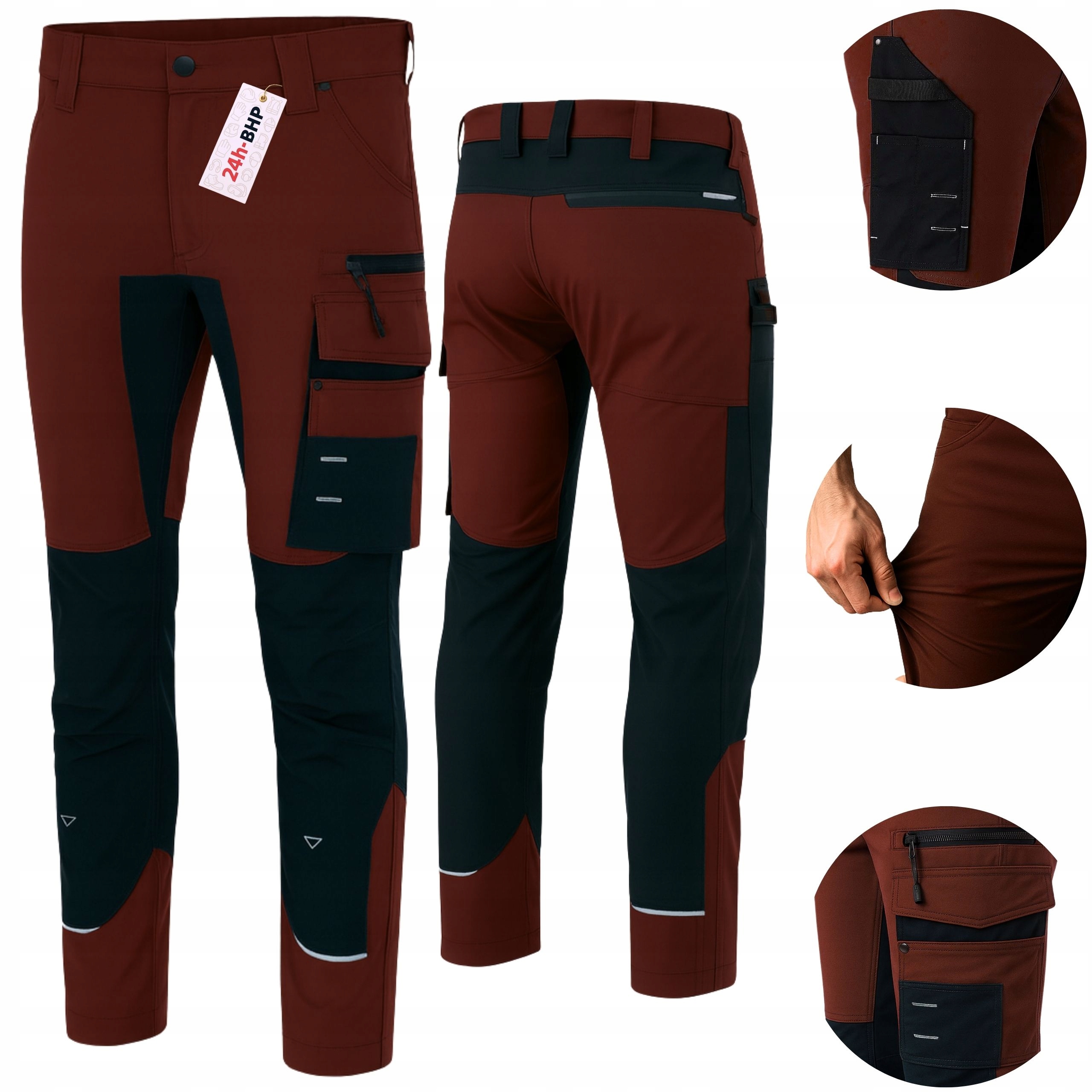 Elastické Pracovní kalhoty pro muže Bozp Stretch Silné Ochranné Spandex Bordo