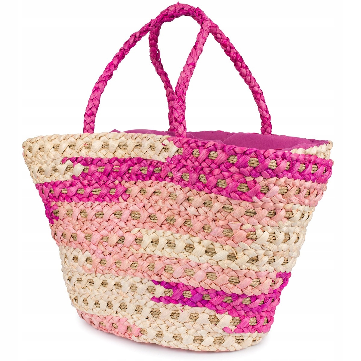 Růžový velký koš Dámská taška na léto boho košík Slaměný módní