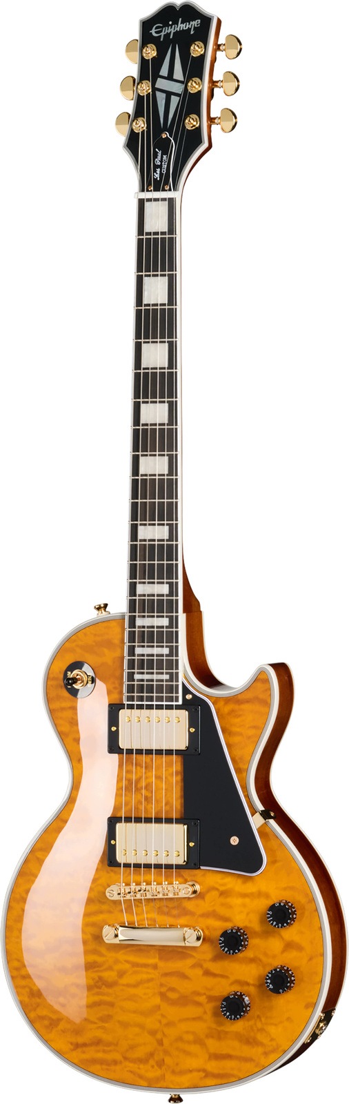 Epiphone Les Paul Custom Quilt Transparentní Amber Elektrická kytara