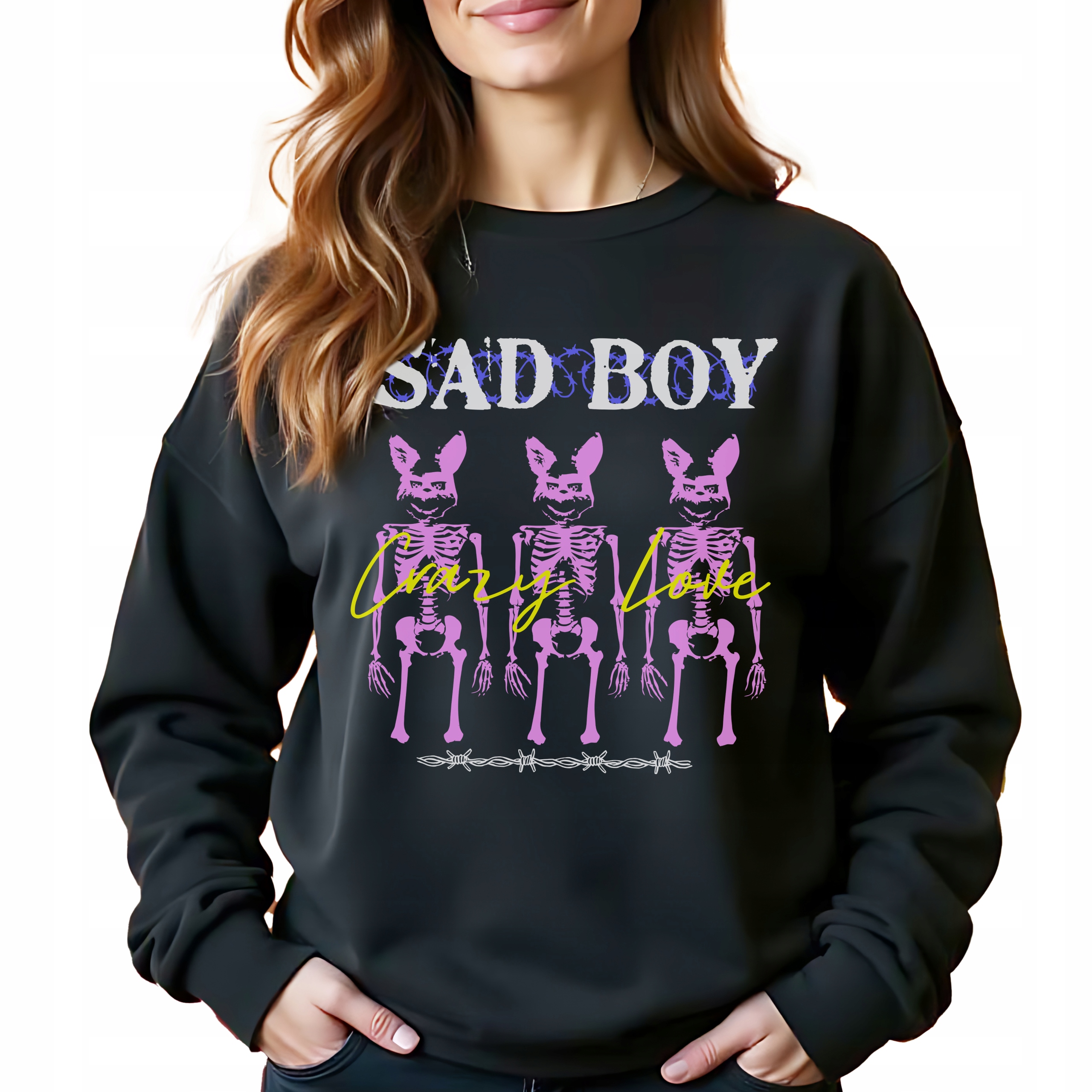 Černá bavlněná Mikina Sad Boy stylová Bez Kapuce jako Dárek Velikost S