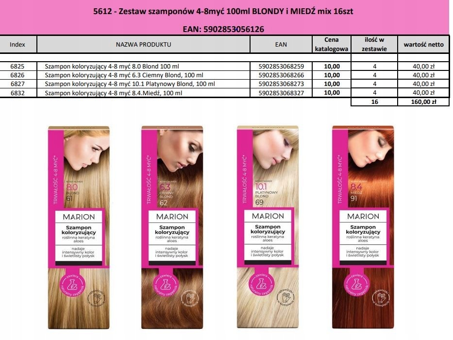 Marion Sada barvicích šamponů 4-8 mytí Blondy a Měď mix 16 ks