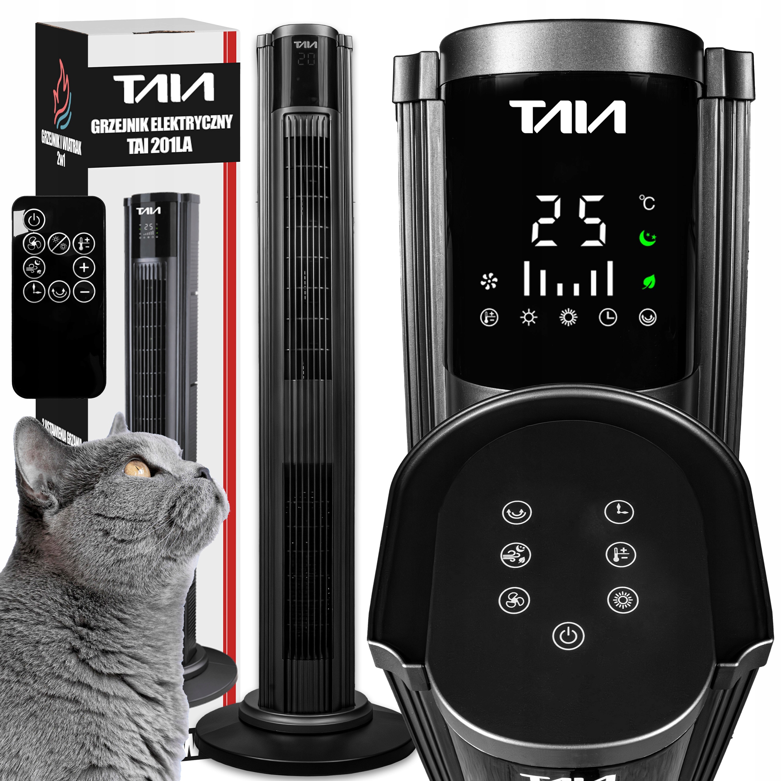 Sloupový Termoventilátor Taia Elektrický Ohřívač 2200 W Úsporný Tichý