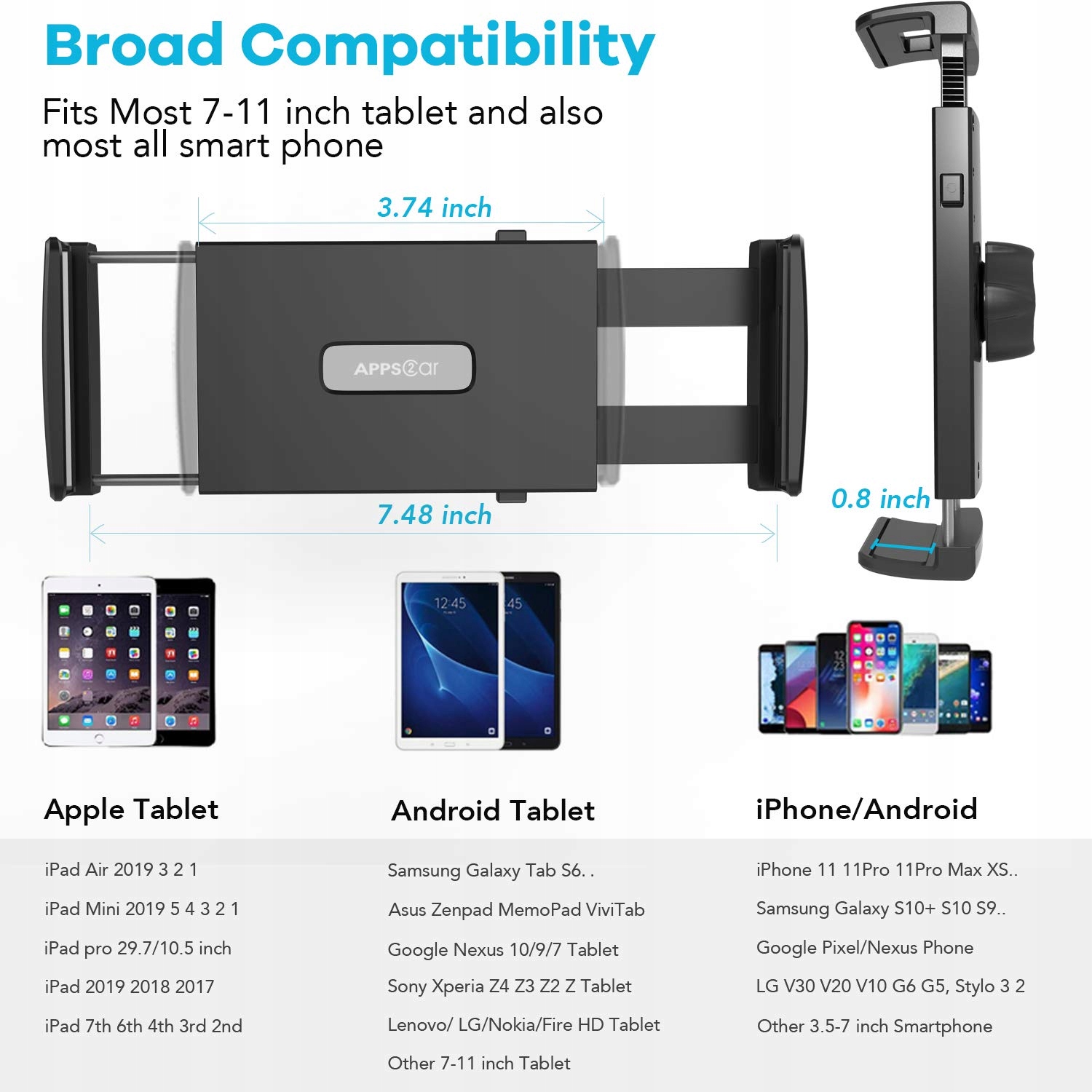 APPS2CAR Uchwyt Samochodowy Na Tablet Telefon 360 Stopni 4-11 Cal — miniatura 4