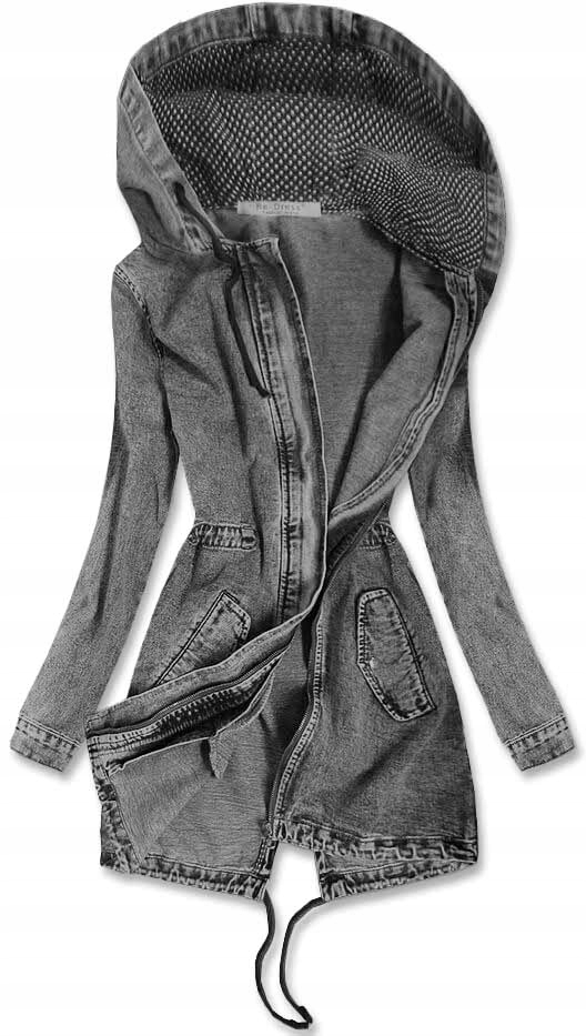 Dlouhá Džínová Bunda C122-H Černá Xs (34)