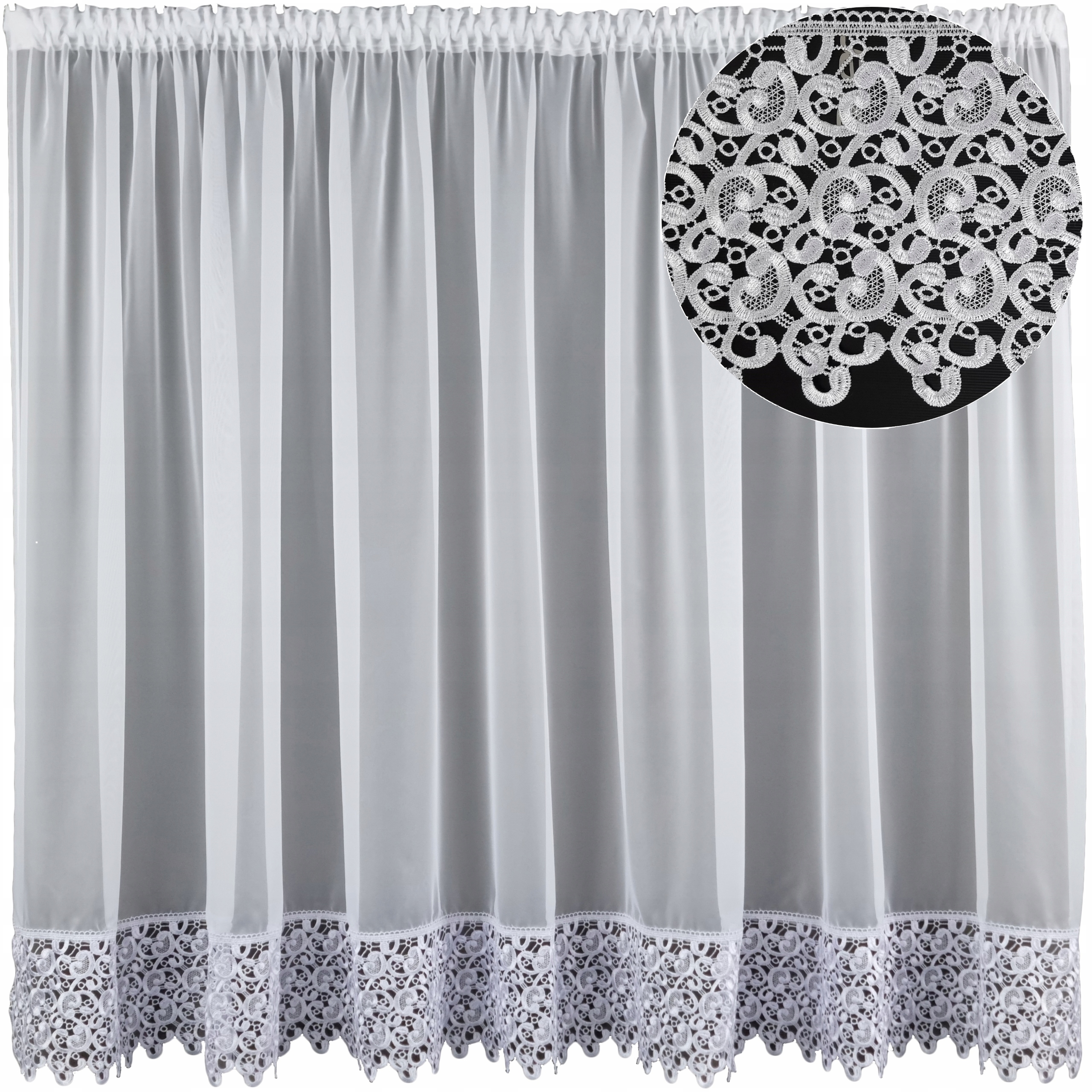 Firana Klasyczna Woal 300X140 Taśma Szeroka Gipiura Koronka Angielska 20CM